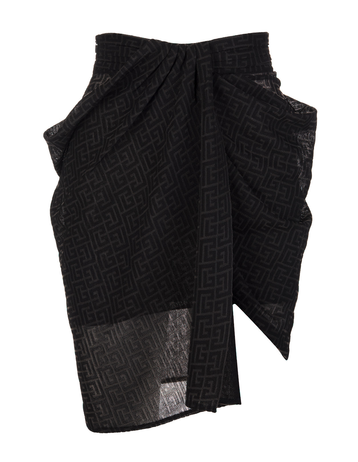 Balmain Black Mini Skirt With Monogram And Draping