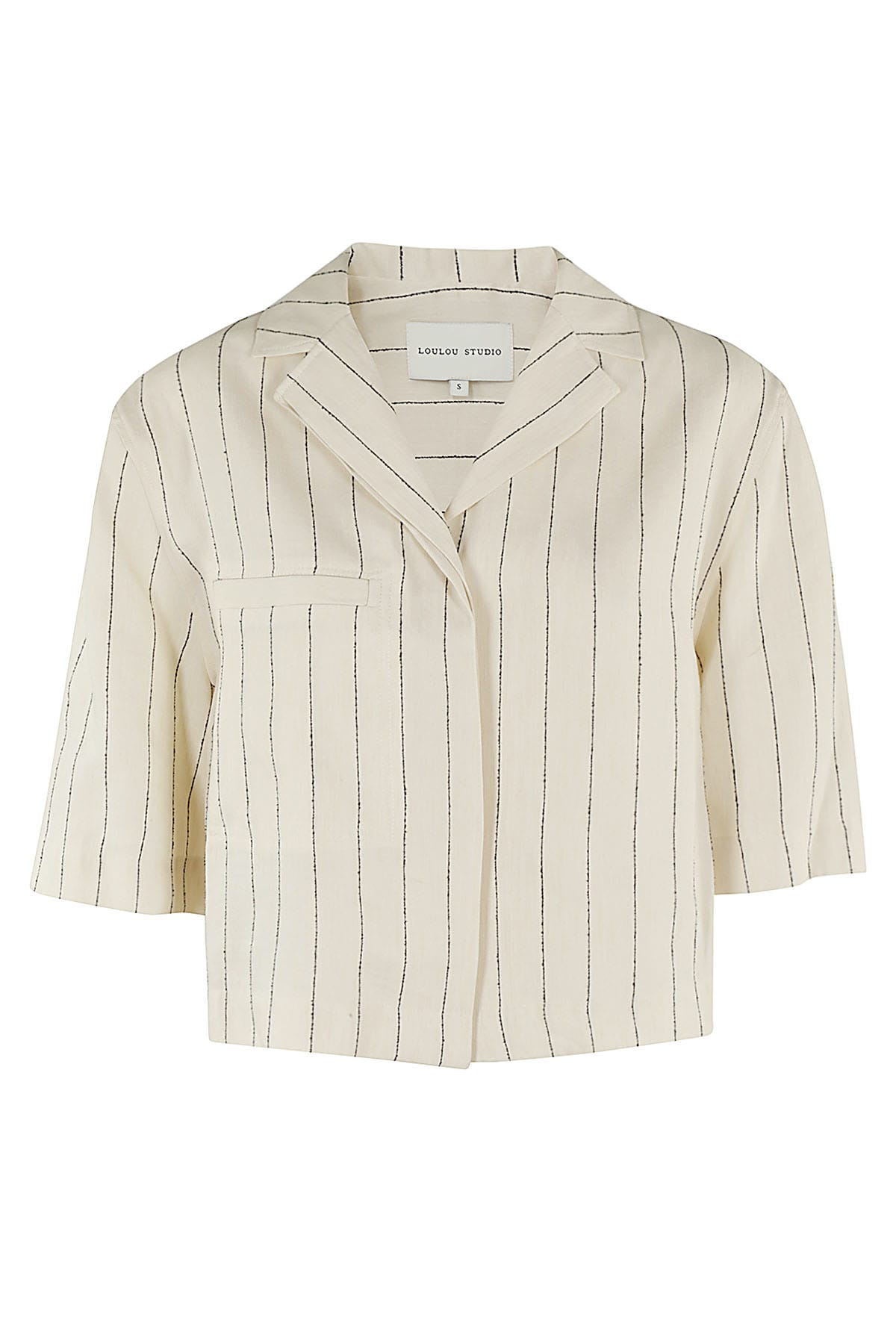 Shop Loulou Studio Cropped Shirt In Ivory Black
