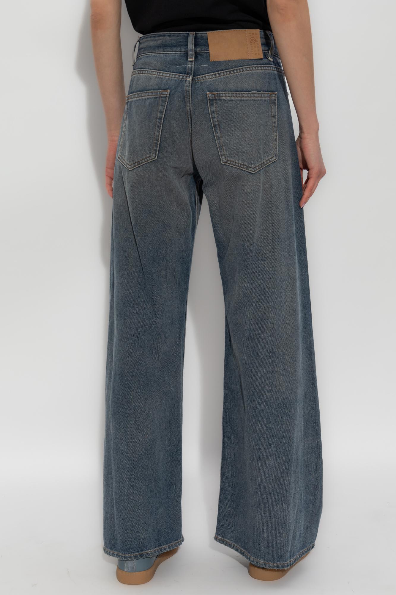 Shop Mm6 Maison Margiela Jeans With Vintage Effect In Grey Blue