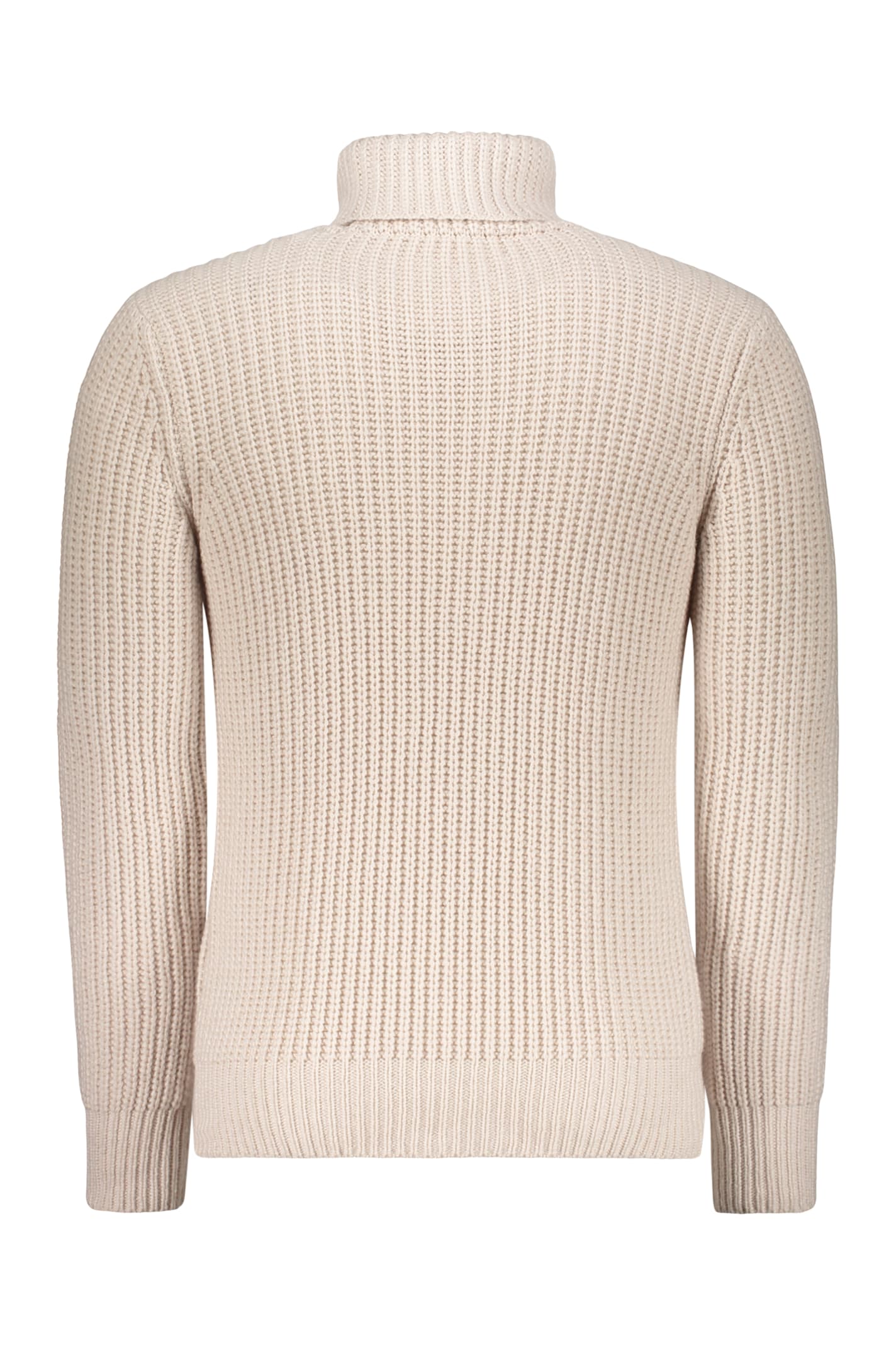 Moorer Beige Sweater With High Collar And Wide Fit In Cable Knit In Neutral
