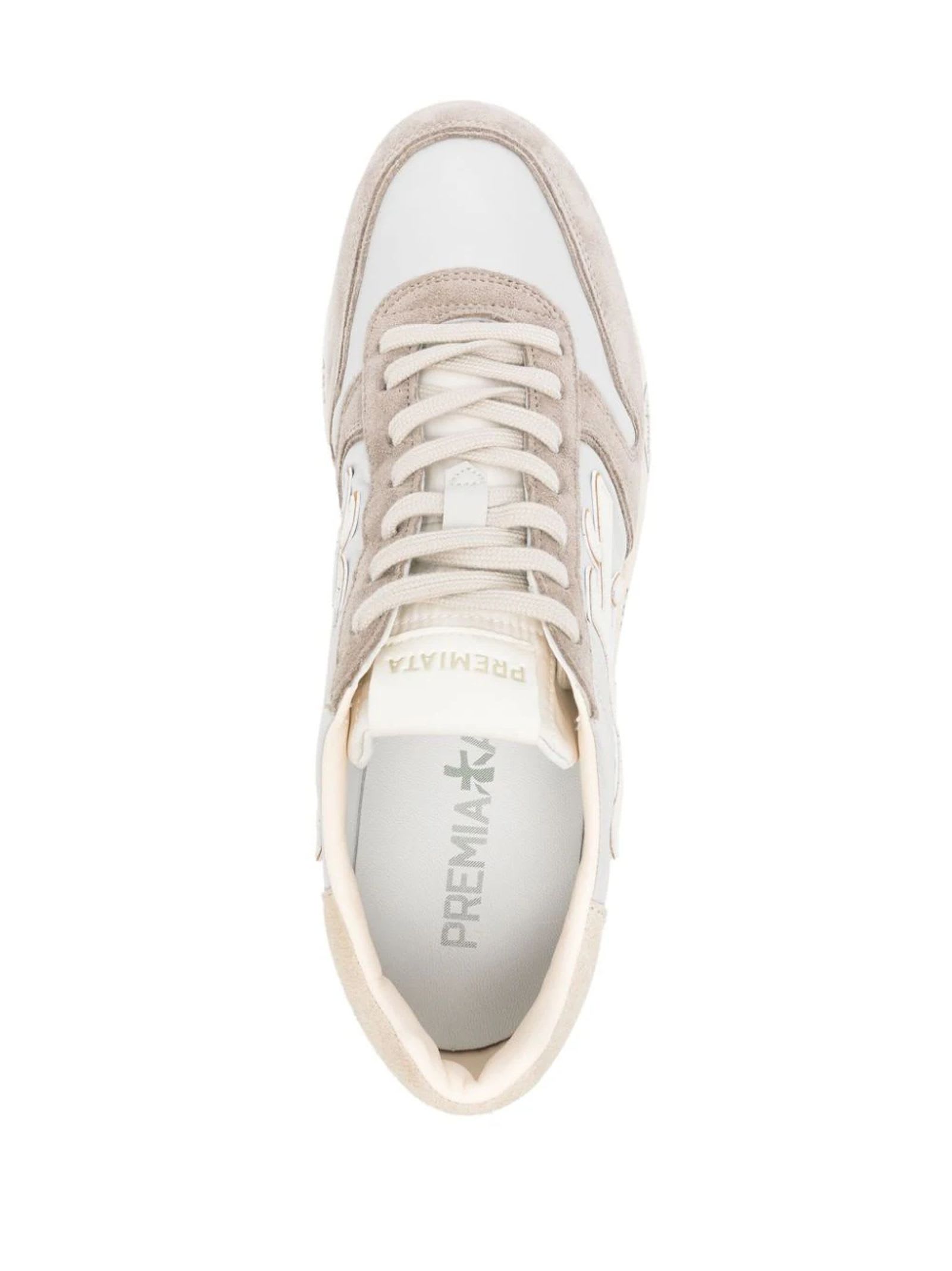 Shop Premiata Beige Calf Leather Mick Sneakers