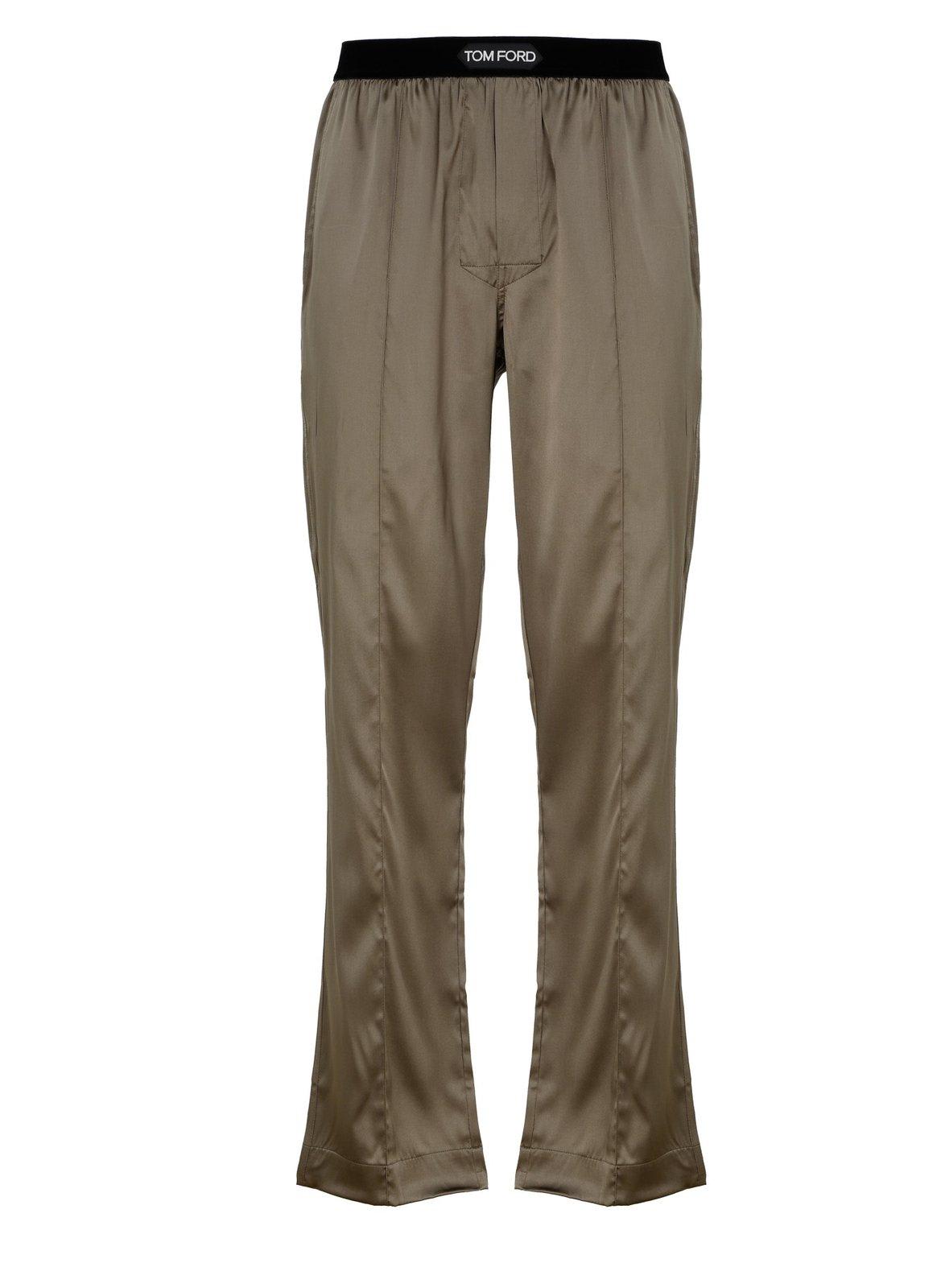 Tom Ford Logo-waist Silk Pajama Bottoms In Brown