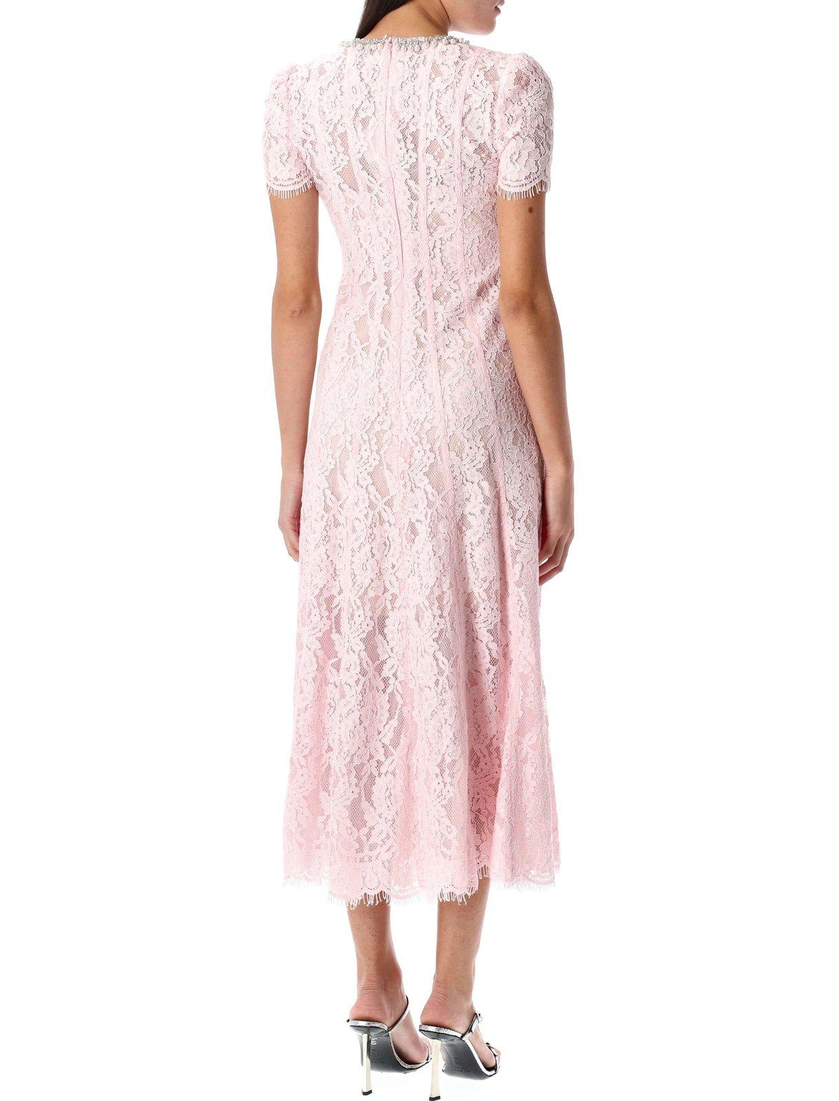 Self-portrait Embellished Floral Lace Midi Dress In Pink