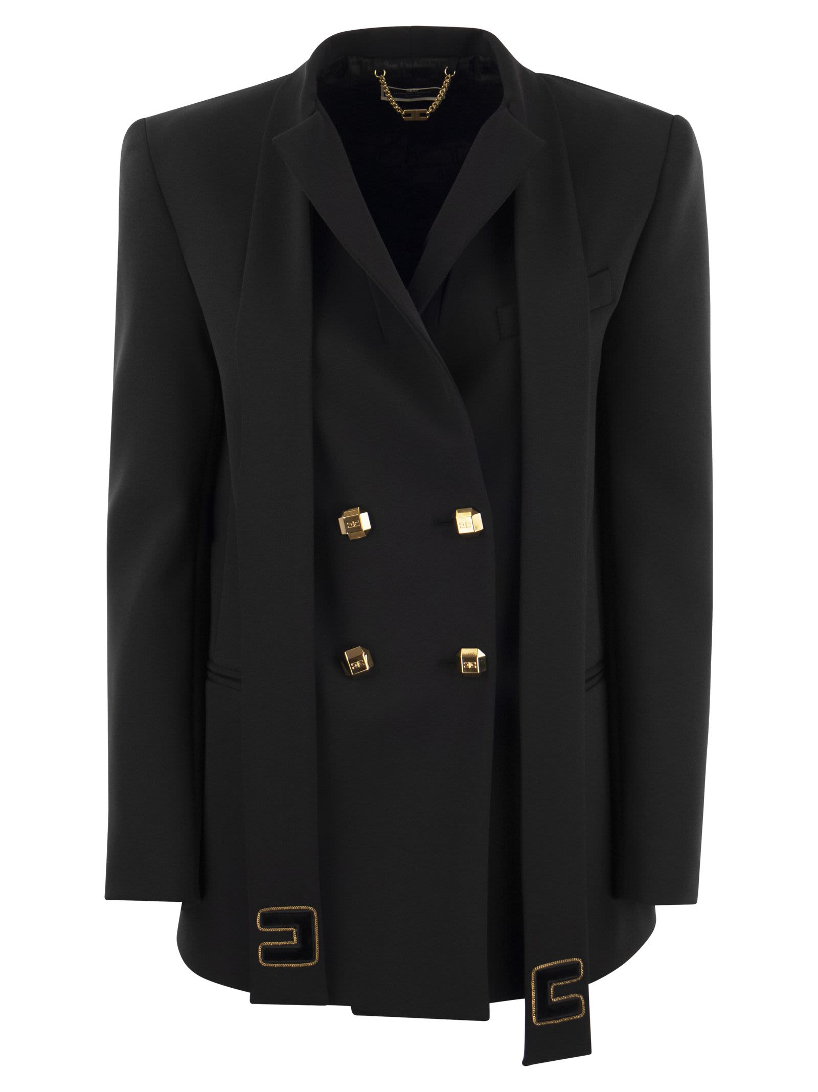 ELISABETTA FRANCHI DOUBLE-BREASTED CRÊPE JACKET WITH SCARF