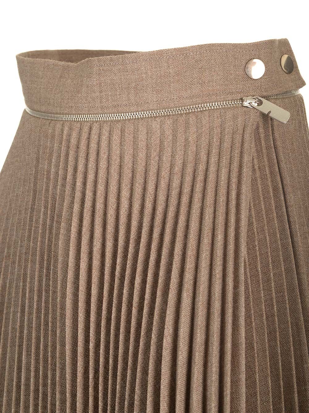 Shop Burberry Pleated Wool Midi Skirt In Grey