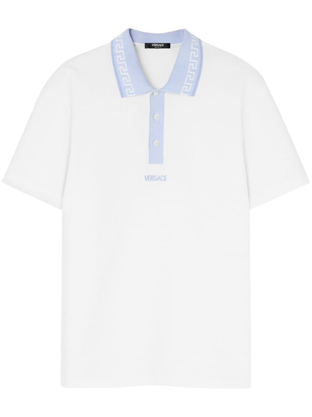 Shop Versace Polo Piquet Fabric And Embroidery In White