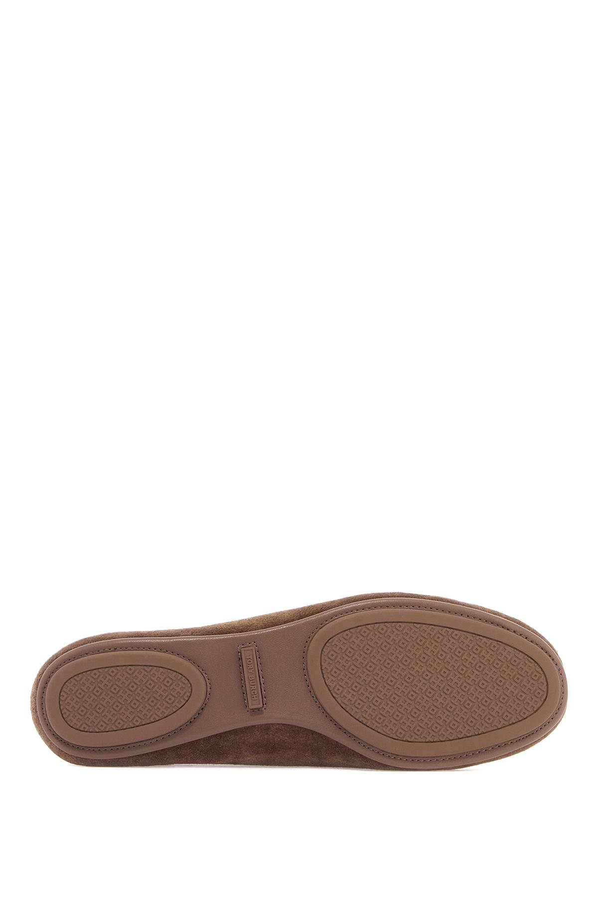 Shop Tory Burch Suede Minnie Travel Ballet Flats In River Rock (brown)