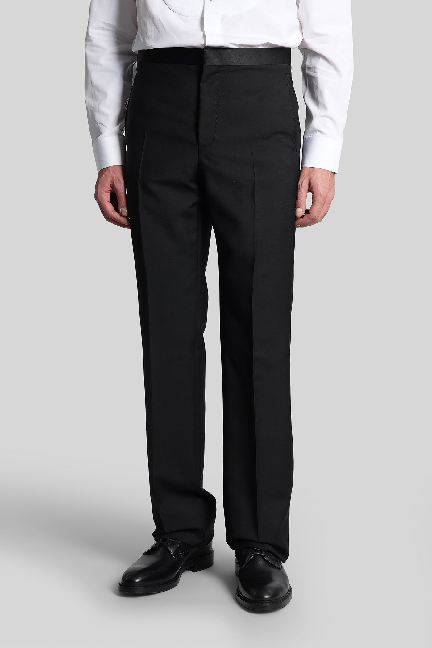 Givenchy Slim Fit Tailored Pants In Wool With Satin In Black