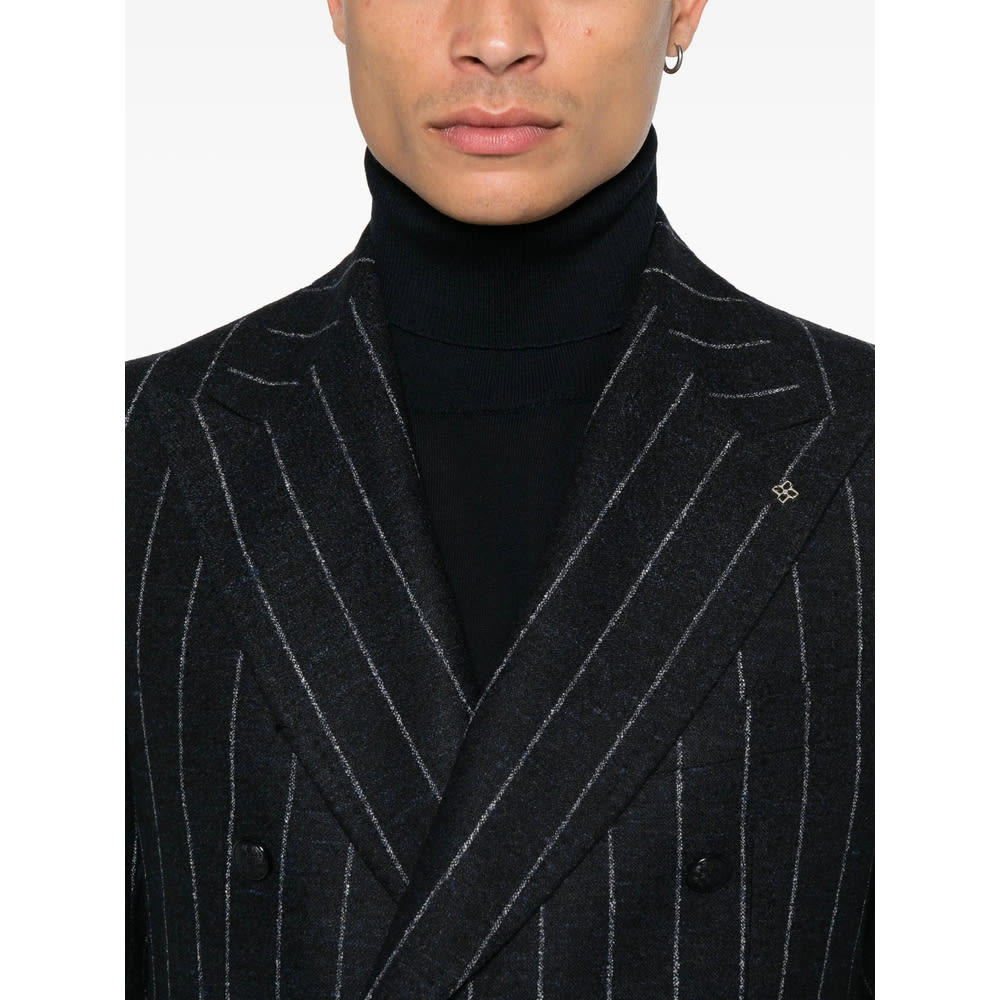 Tagliatore Striped Double-breasted Blazer In Black