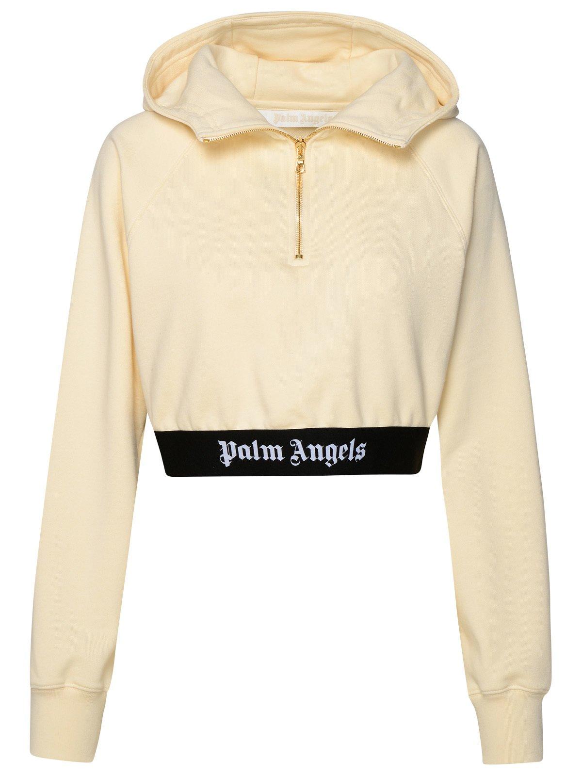Shop Palm Angels Logo Waist Cropped Sweatshirt In Neutrals