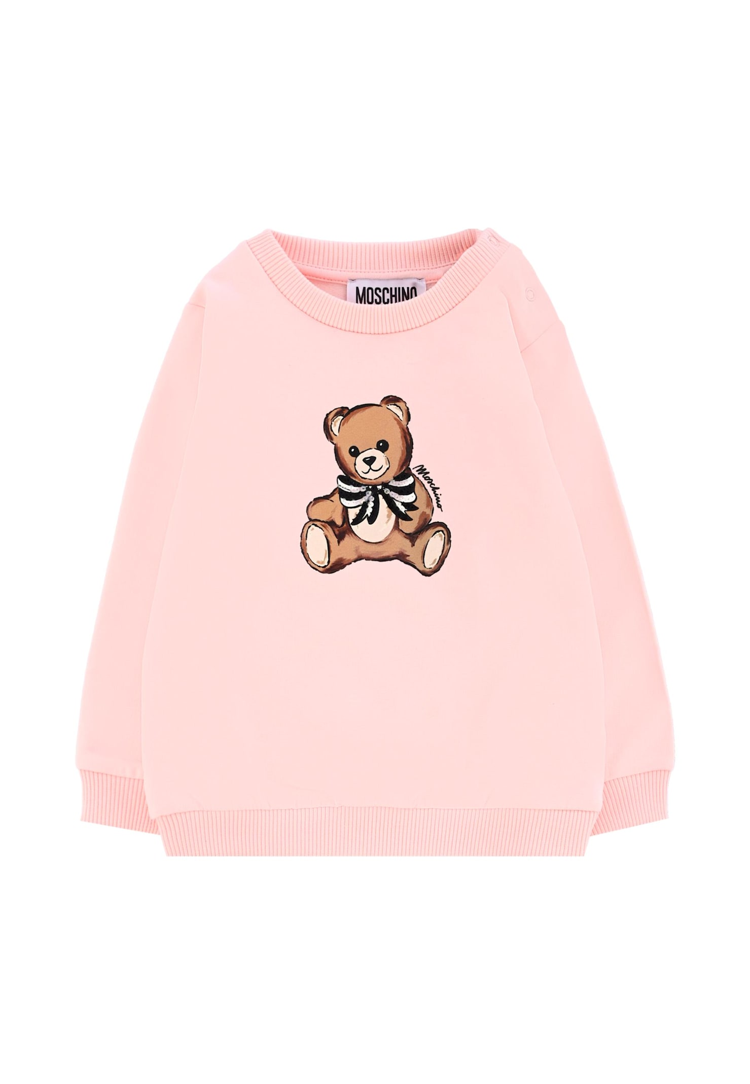 Moschino Pink Sweatshirt For Baby Girl With Teddy Bear In Pink