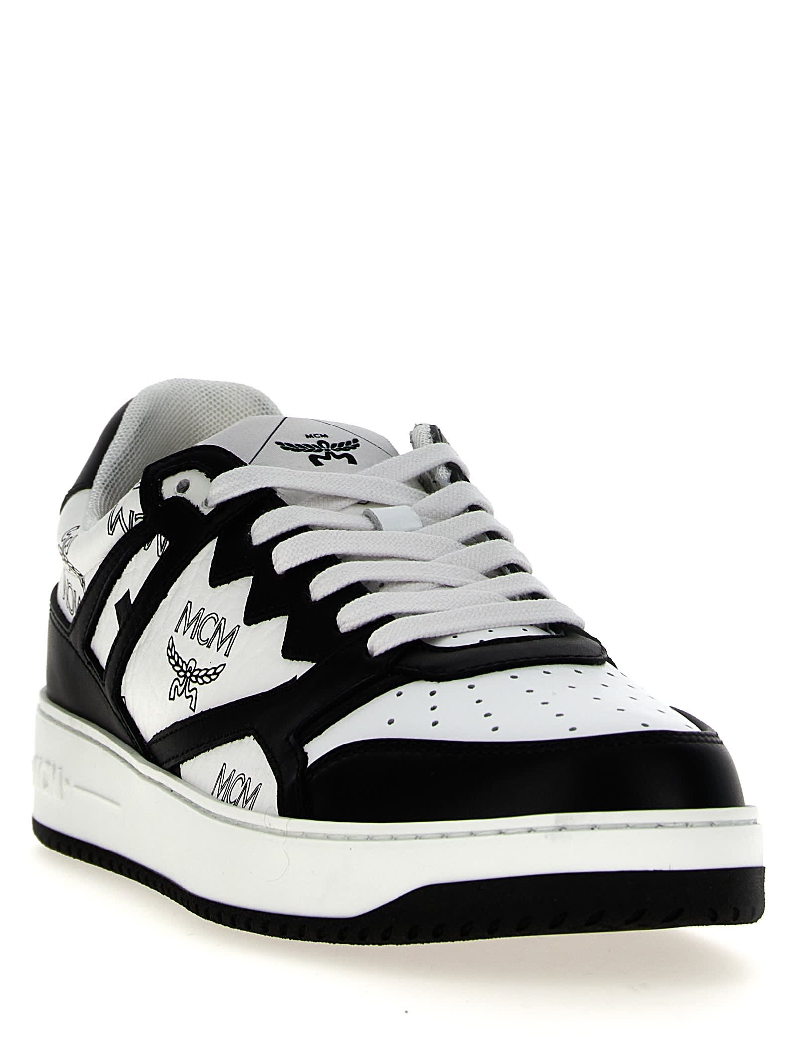 Shop Mcm Neo Terrain Sneakers In White/black