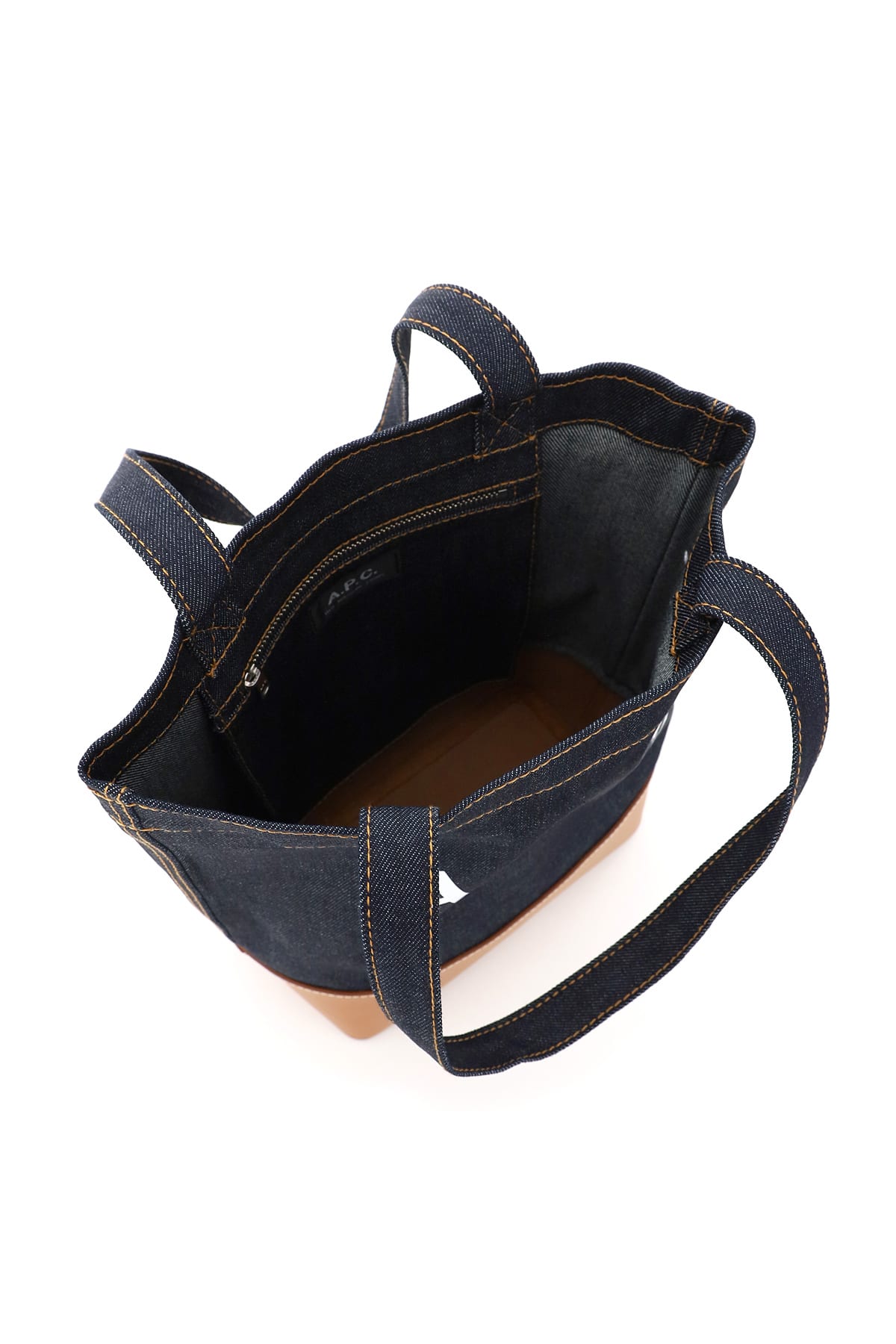 Shop Apc Axel Small Denim Tote Bag In Caramel (blue)