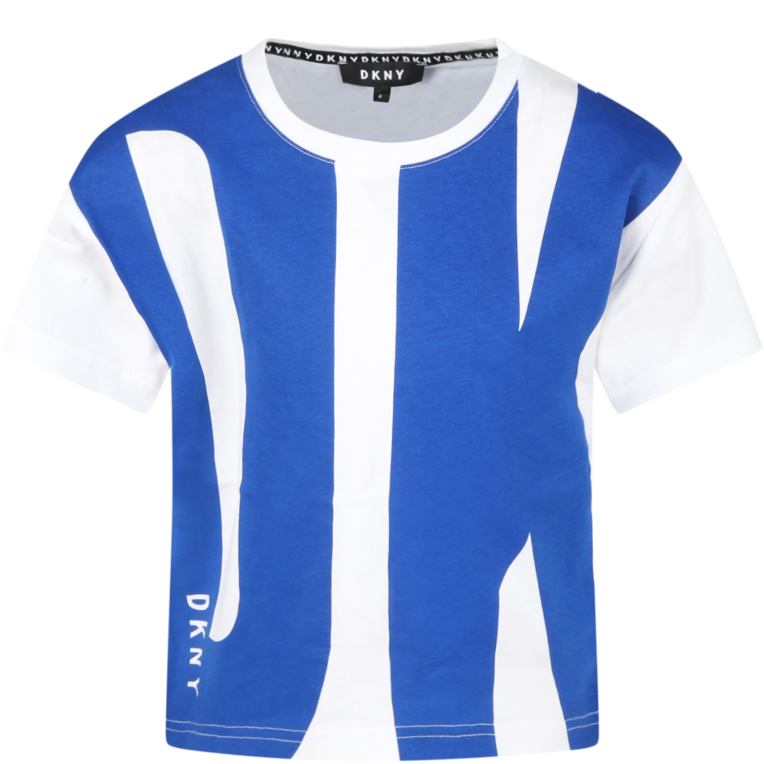 DKNY White T-shirt For Kids With Royal Blue Logo