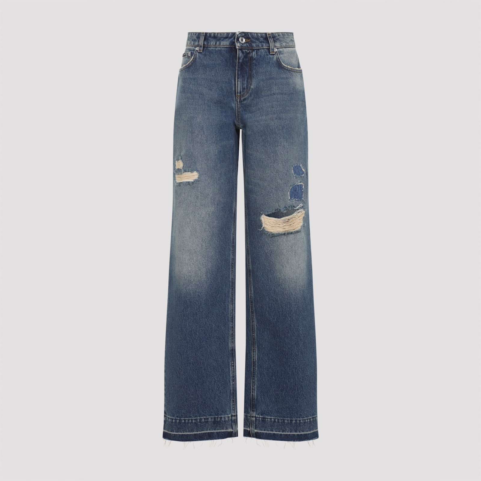Dolce & Gabbana Wide-leg Distressed Five-pocket Jeans In Blue