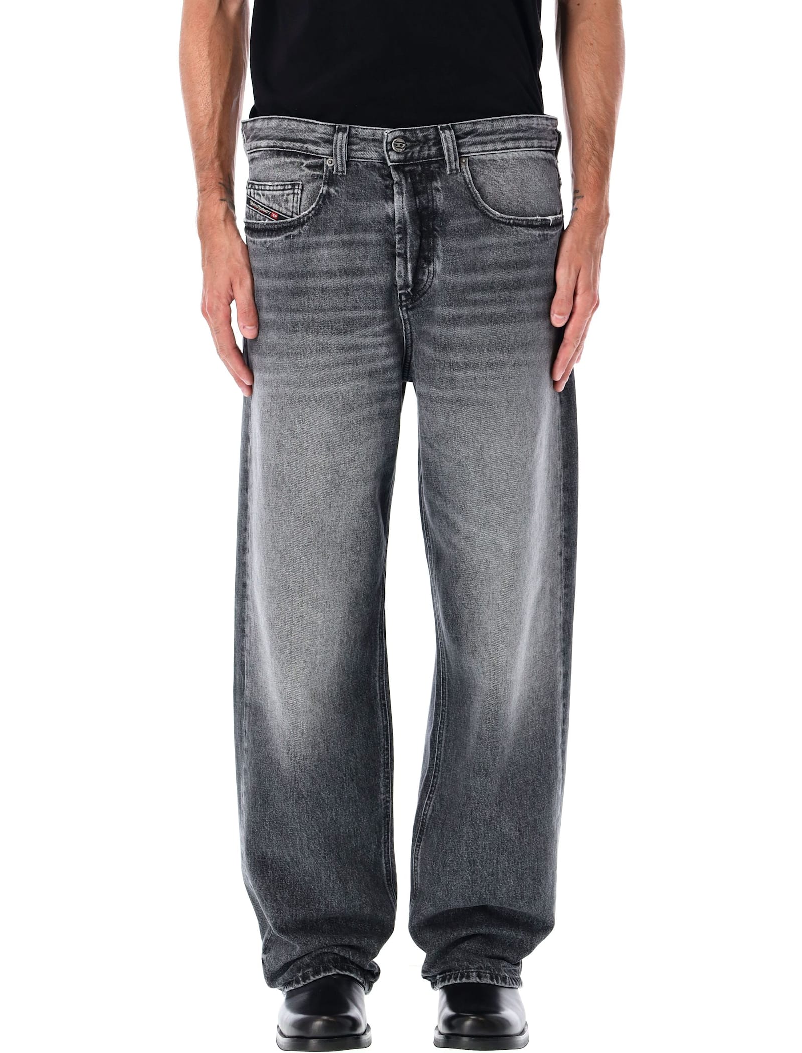 Diesel Straight Trousers With Faded Effect And Belt Loops In Gray