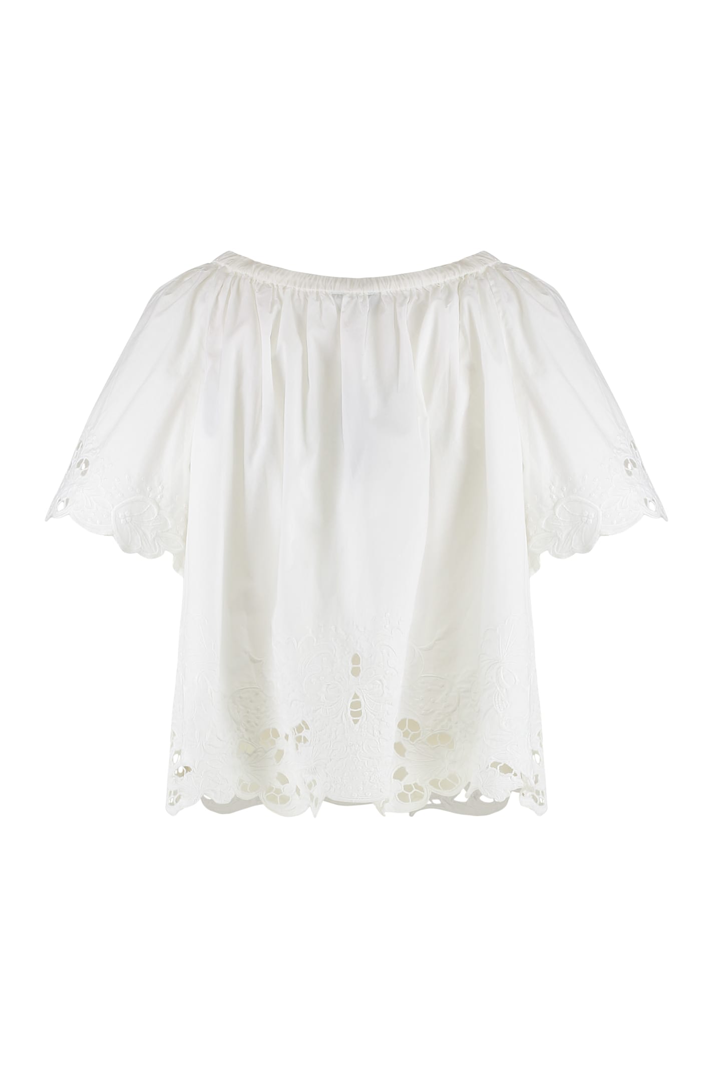 Ralph Lauren Lace-trimmed Gathered Blouse In White
