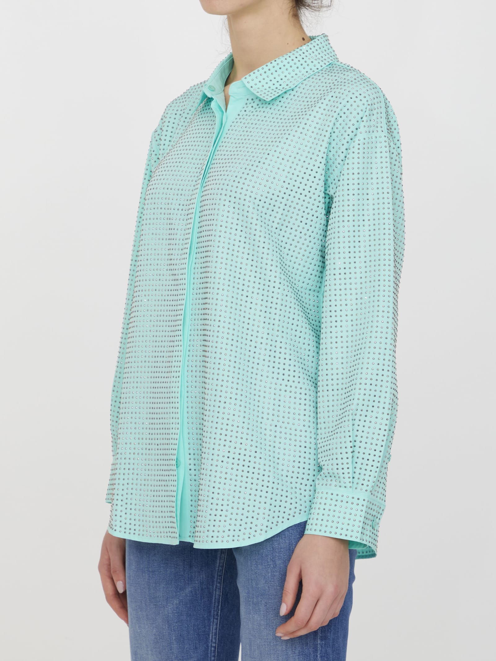 Shop Self-portrait Turquoise Rhinestone Shirt