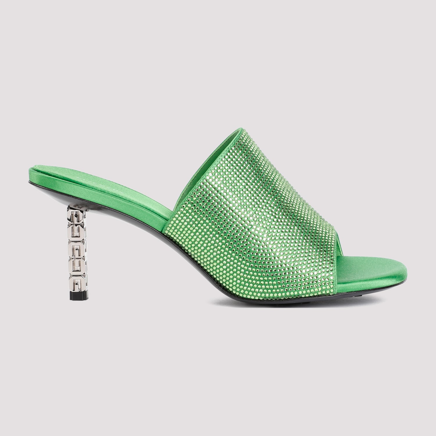 Shop Givenchy G Cube Mules In Satin With Strass In Absynthe Green