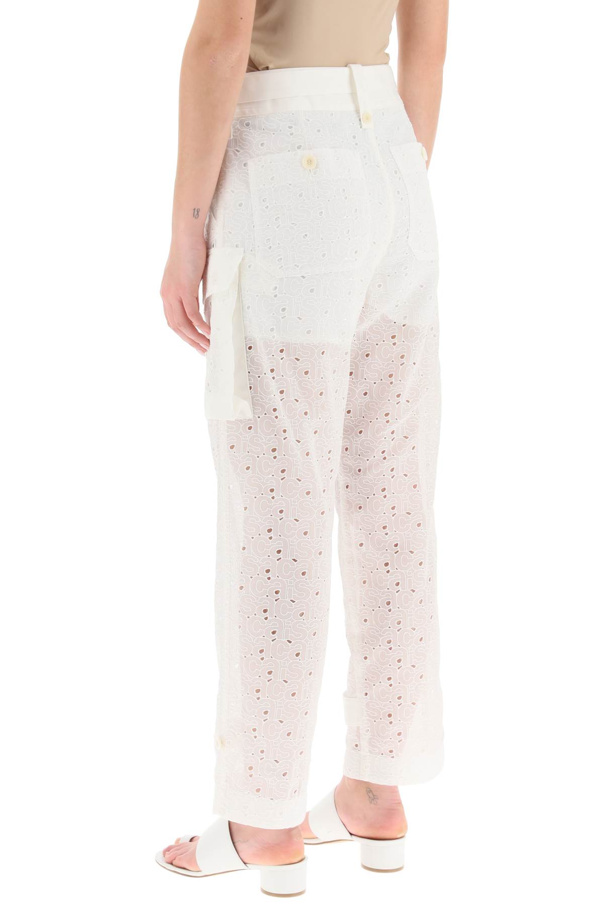 Shop Sacai Monogram Lace Cargo Pants In Off White (white)