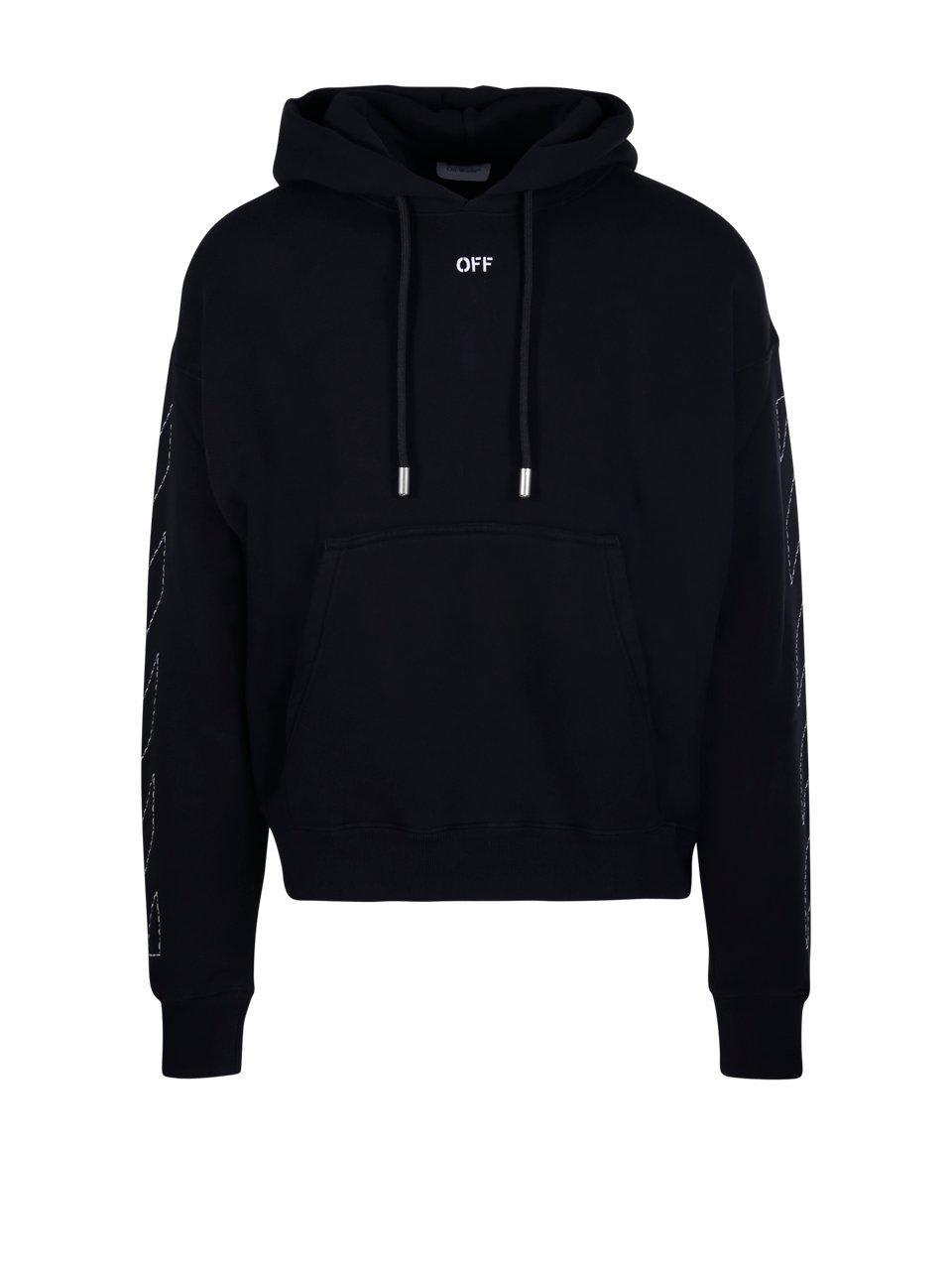 Shop Off-white Logo Printed Drawstring Hoodie In Black