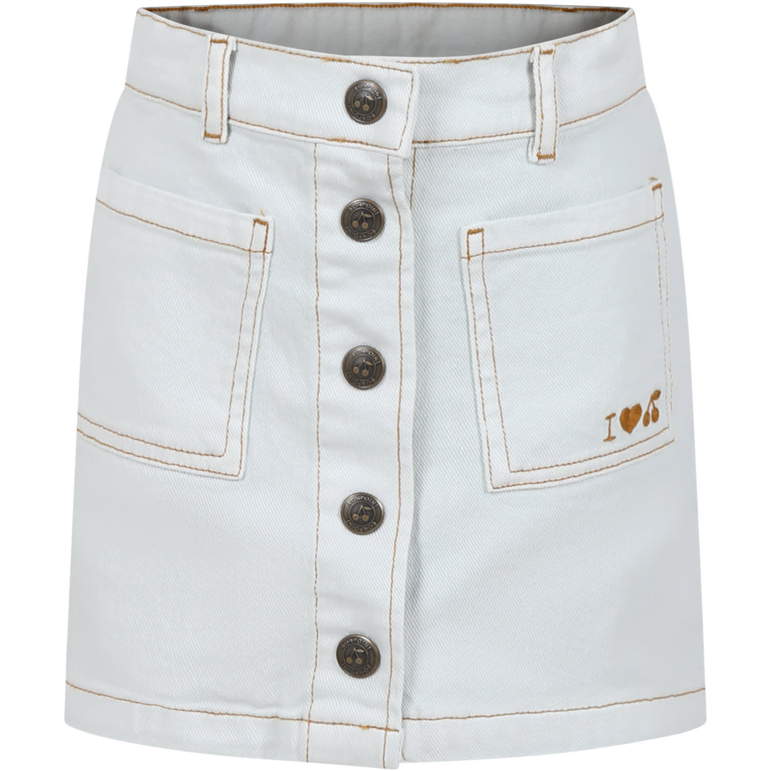 Shop Bonpoint Denim Skirt For Girl With Buttons On The Front In Bleu Aqua