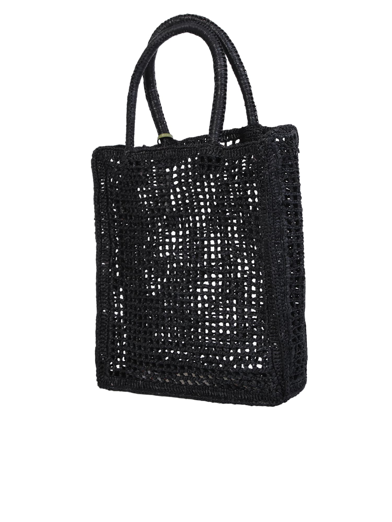 Shop Manebi Woven Raffia Black Bag By