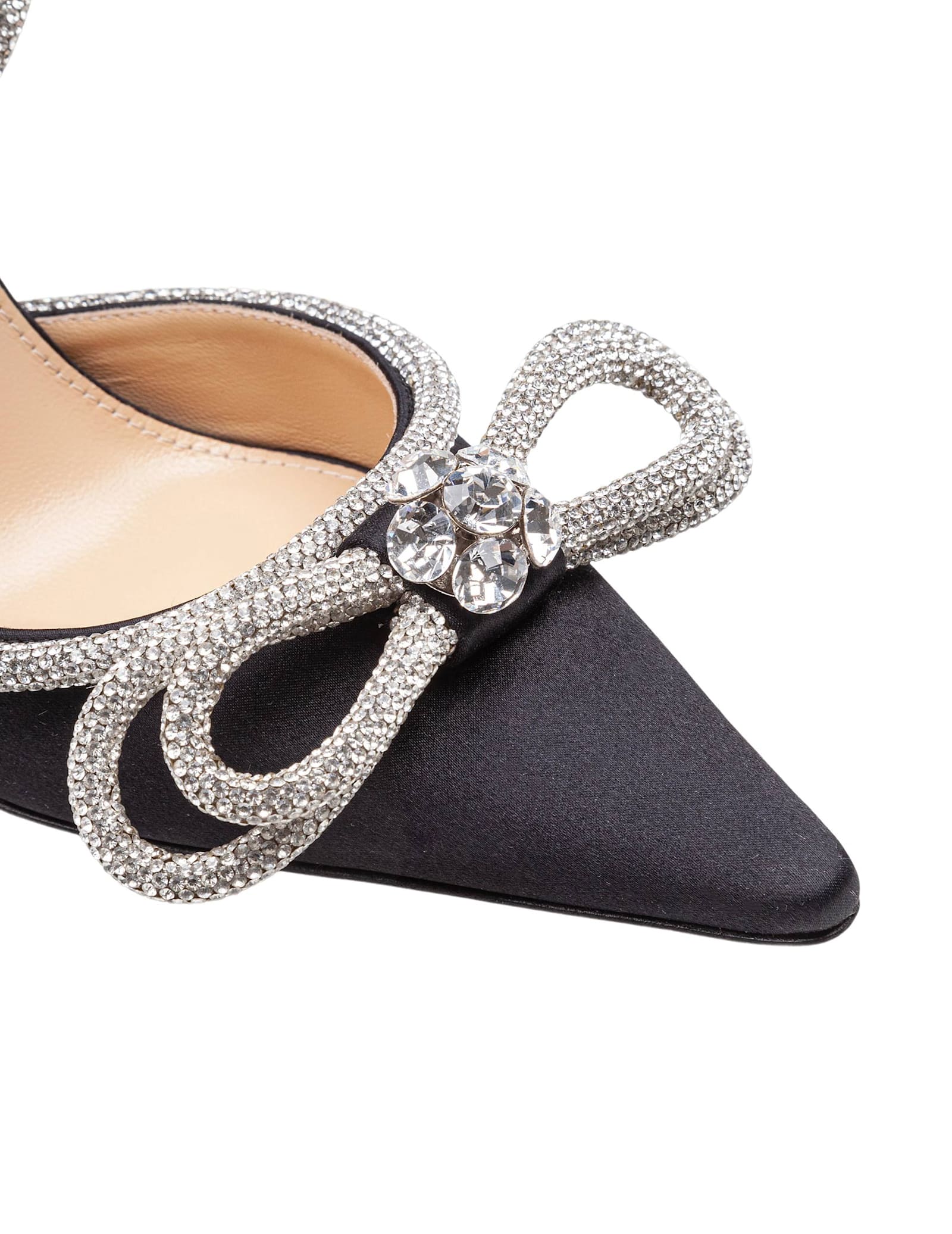 Mach & Mach Satin Double Decollete With Rhinestone Bow In Black