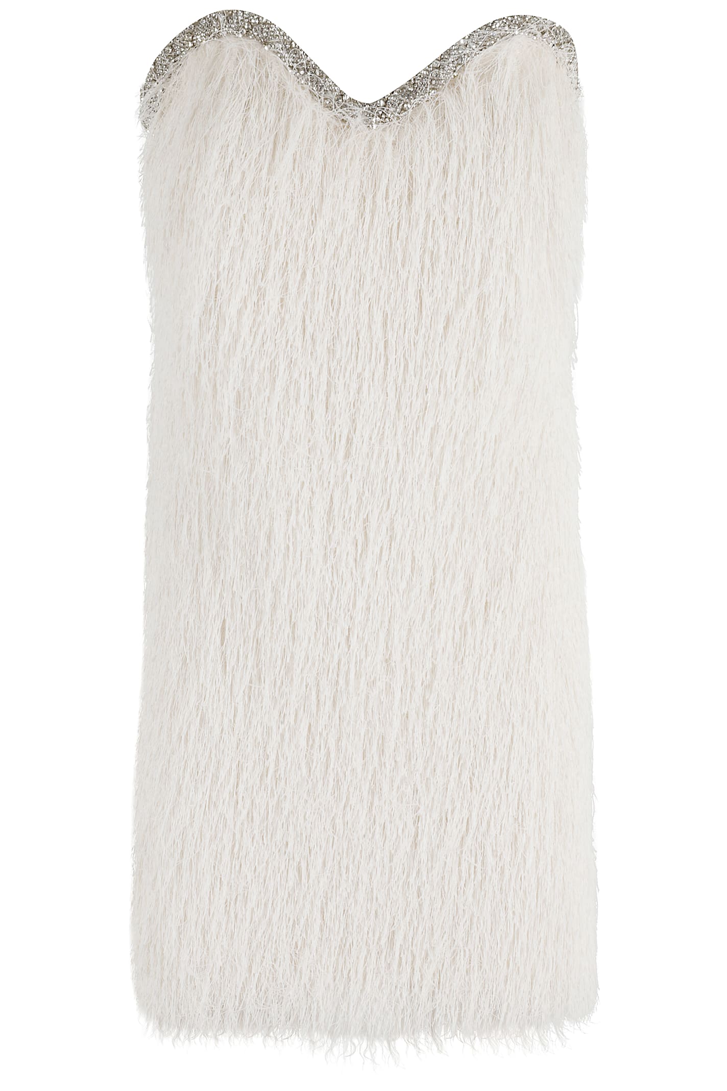 Amen Fringed Mini Dress With Rhinestone Trim In White