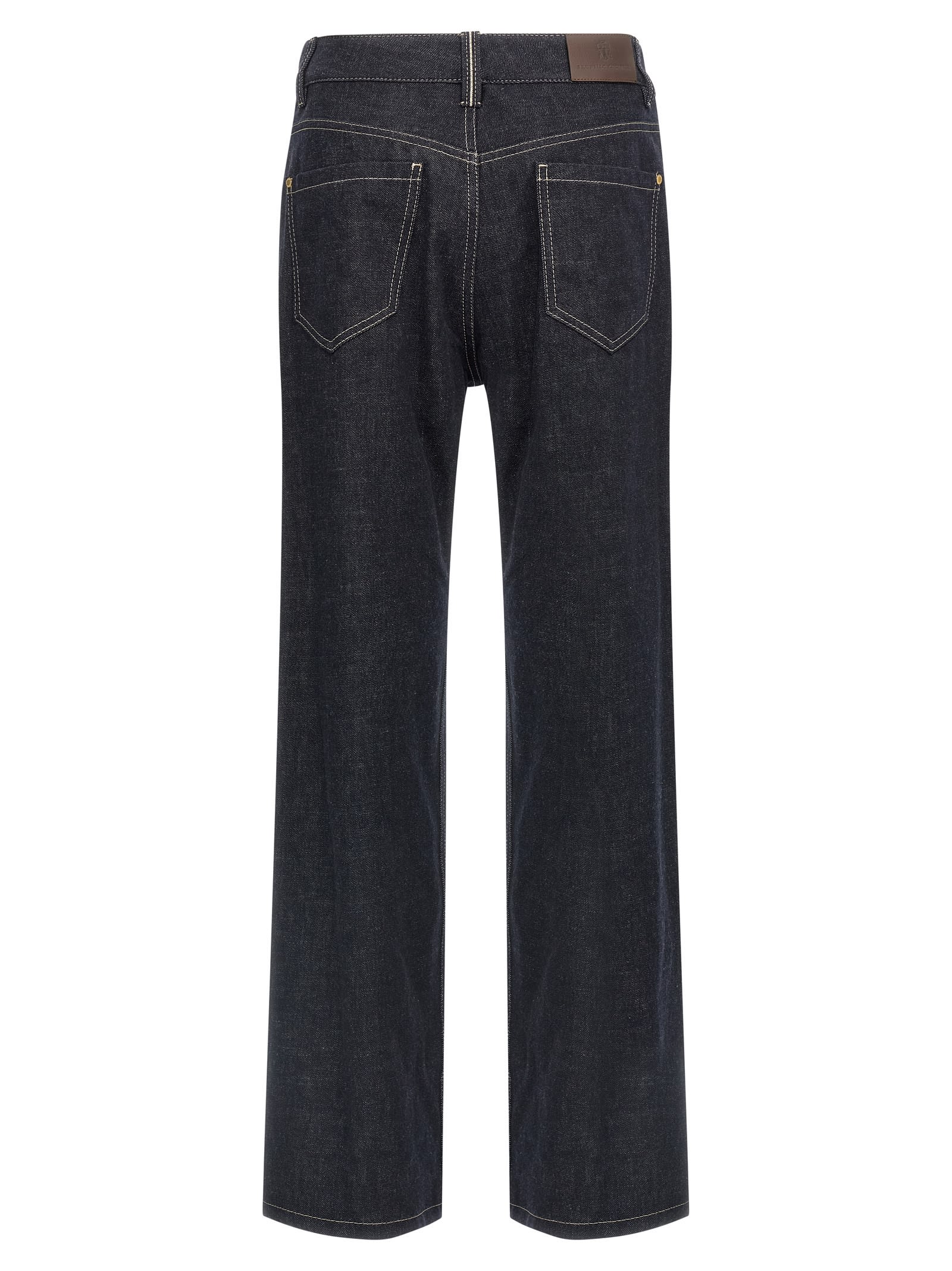 Brunello Cucinelli Women Loose Flared Denim Pants With Moniline In Gray