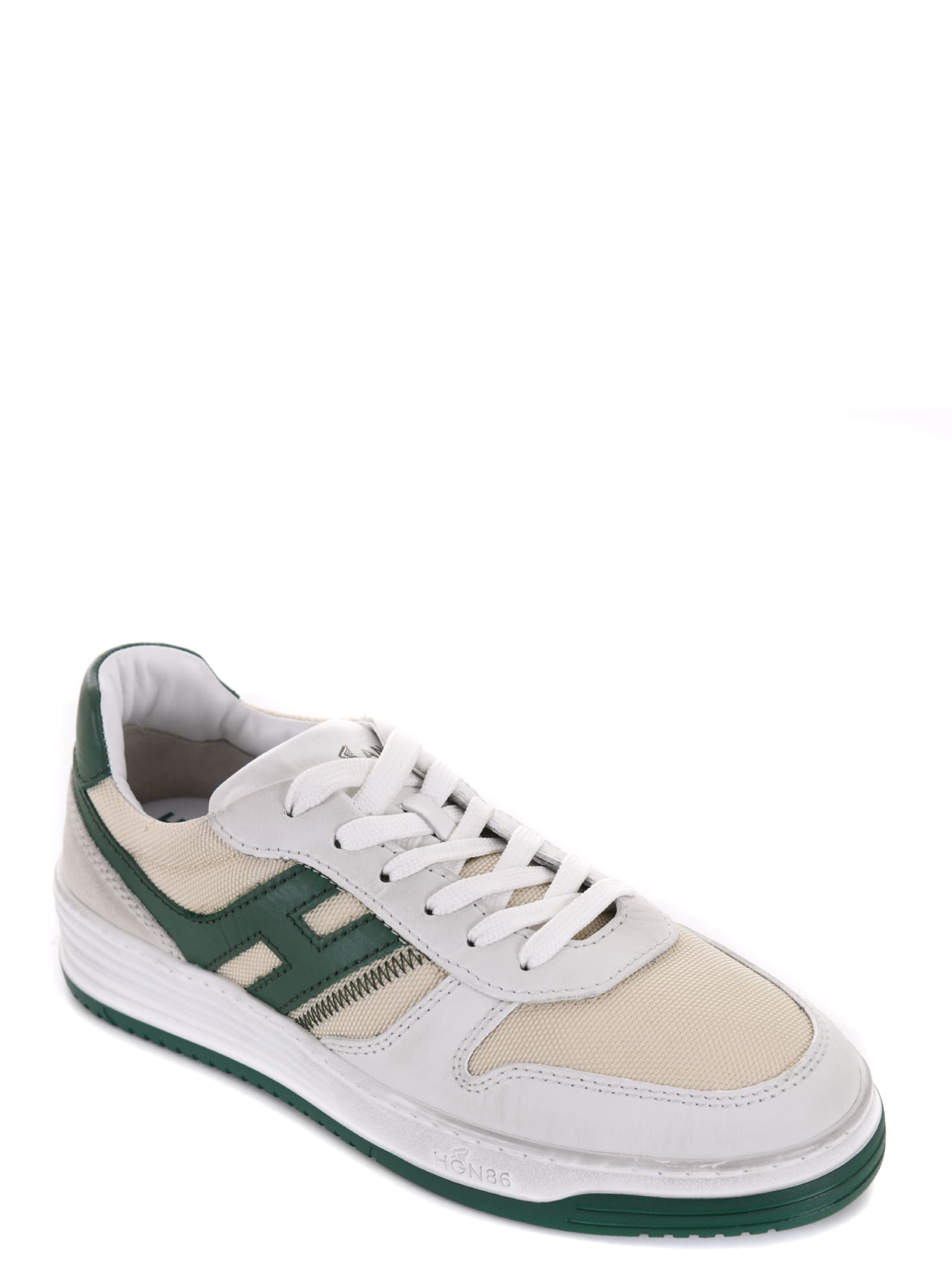 Shop Hogan H630 Sneakers In Ecrù/verde