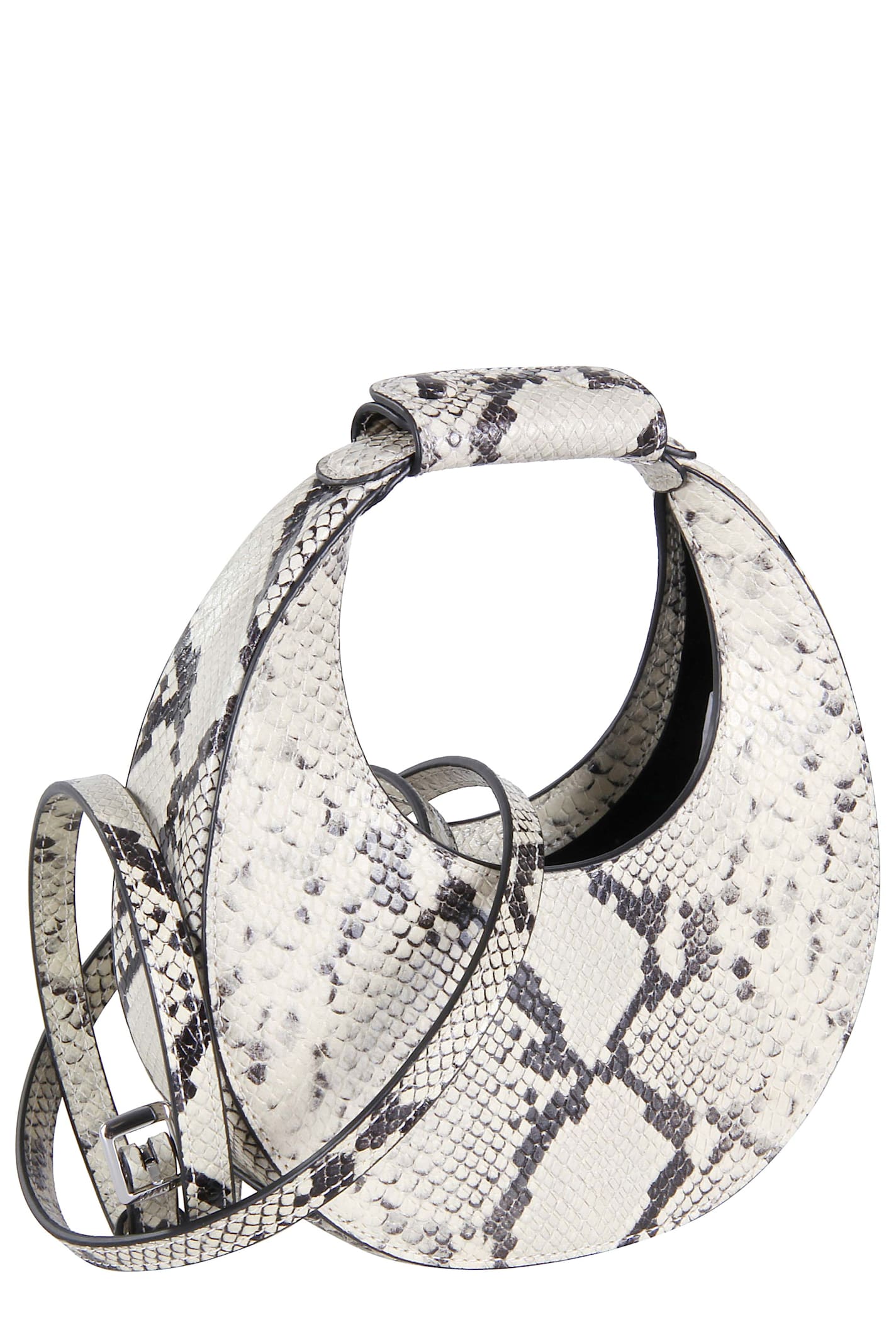 Staud Goodnight Moon Snakeskin Top-handle Tote Bag In White