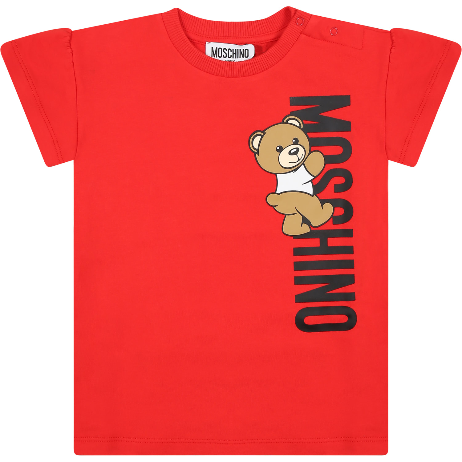 Moschino Kids' Red Dress For Baby Girl With Teddy Bear E Logo