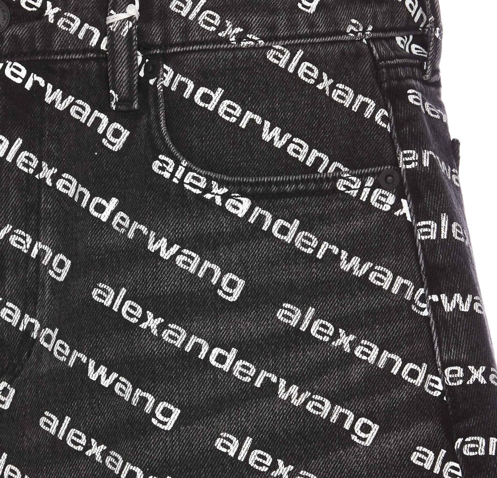 Shop Alexander Wang Bite All Over Logo Denim Shorts In Black