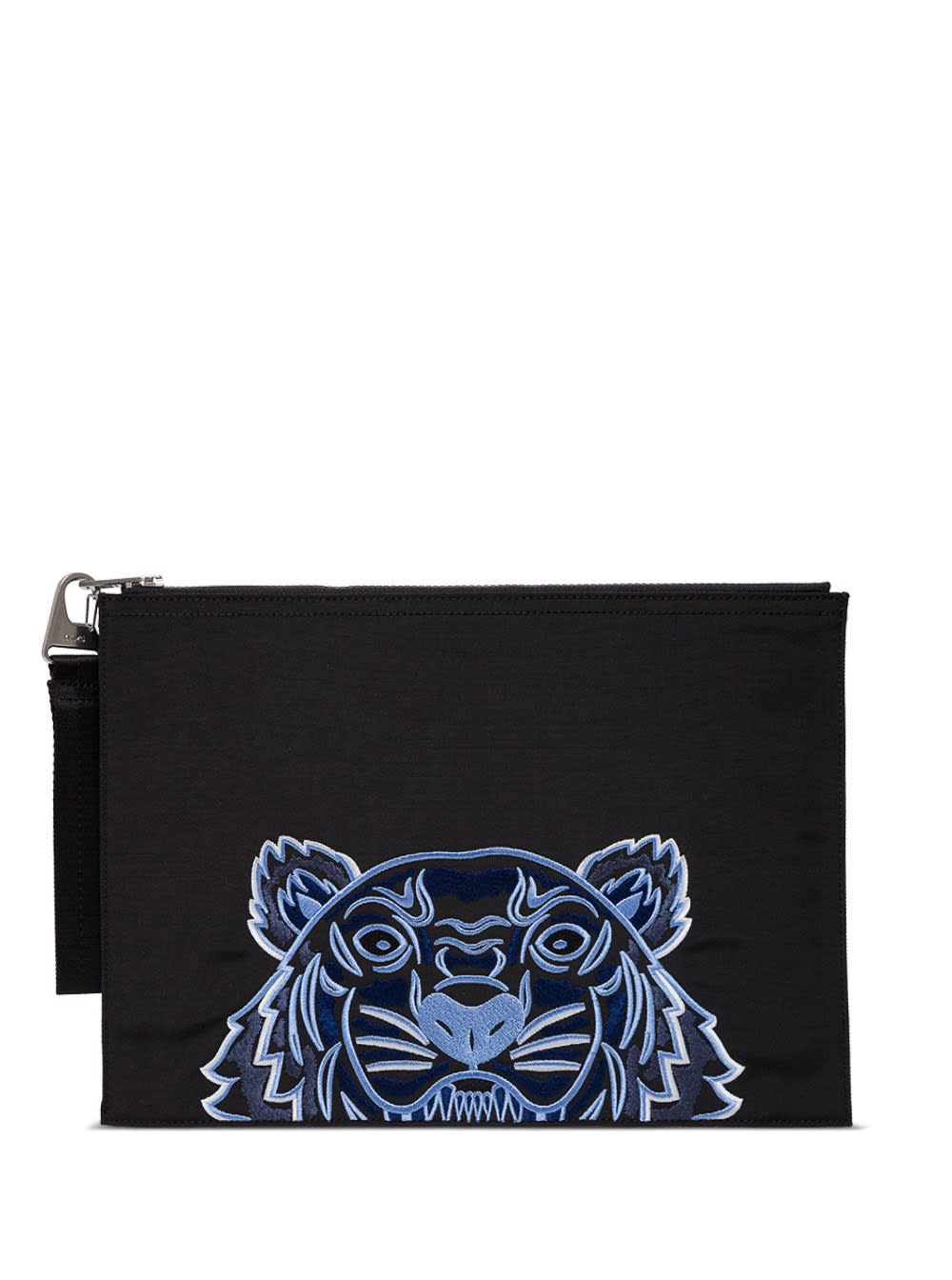 Kenzo Black Fabric Clutch With Tiger Embroidery
