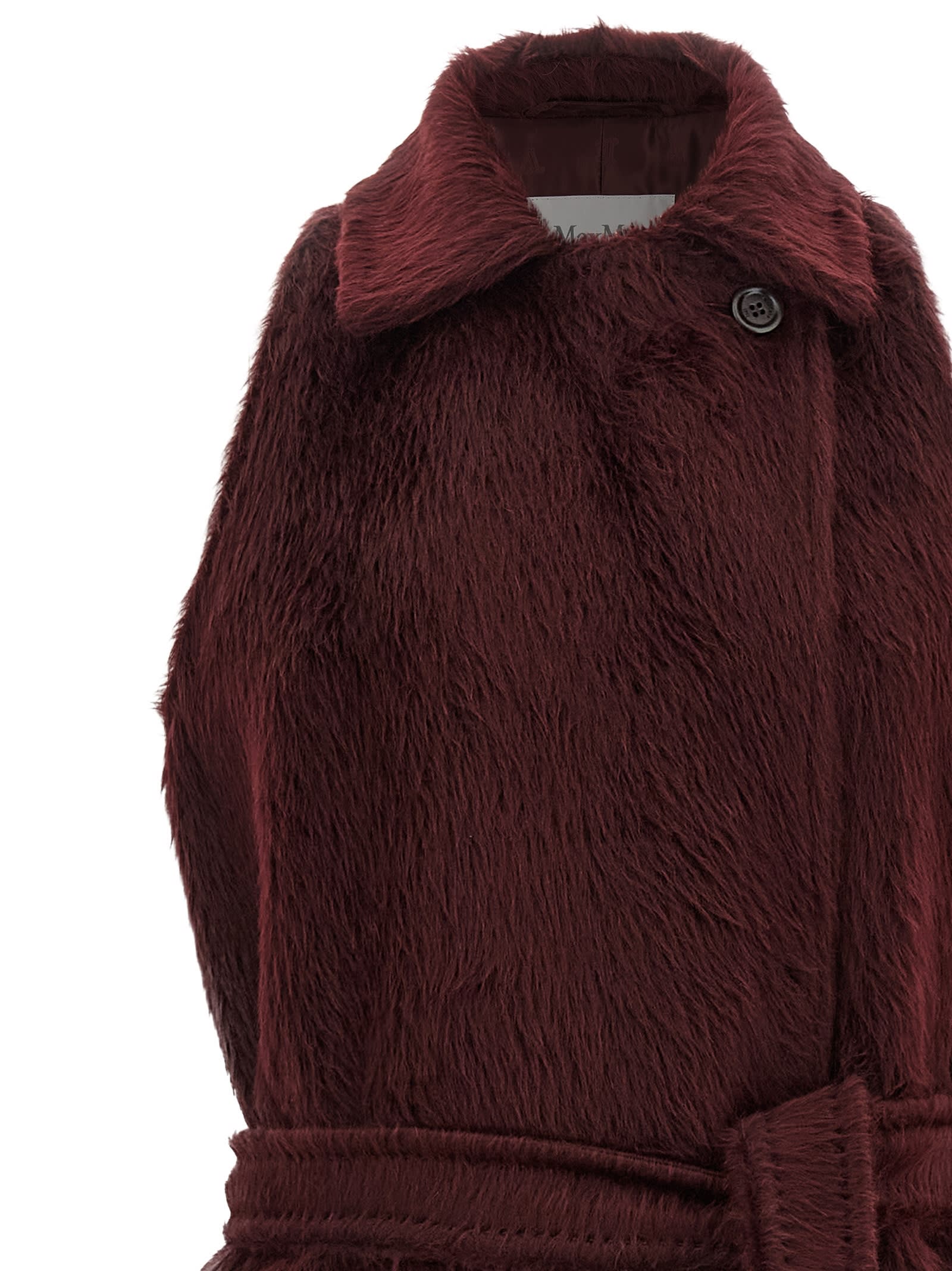 Max Mara Sleeveless Coat With Belted Waist And Pockets In Burgundy