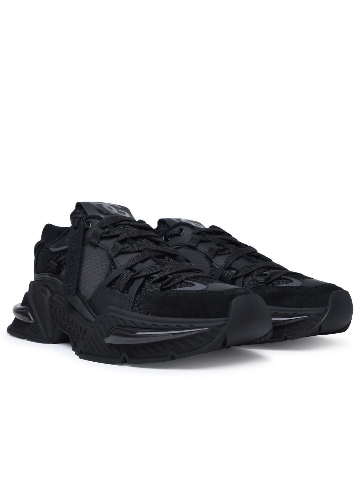 Shop Dolce & Gabbana Airmaster Black Calf Leather Blend Sneakers In Nero Grafite