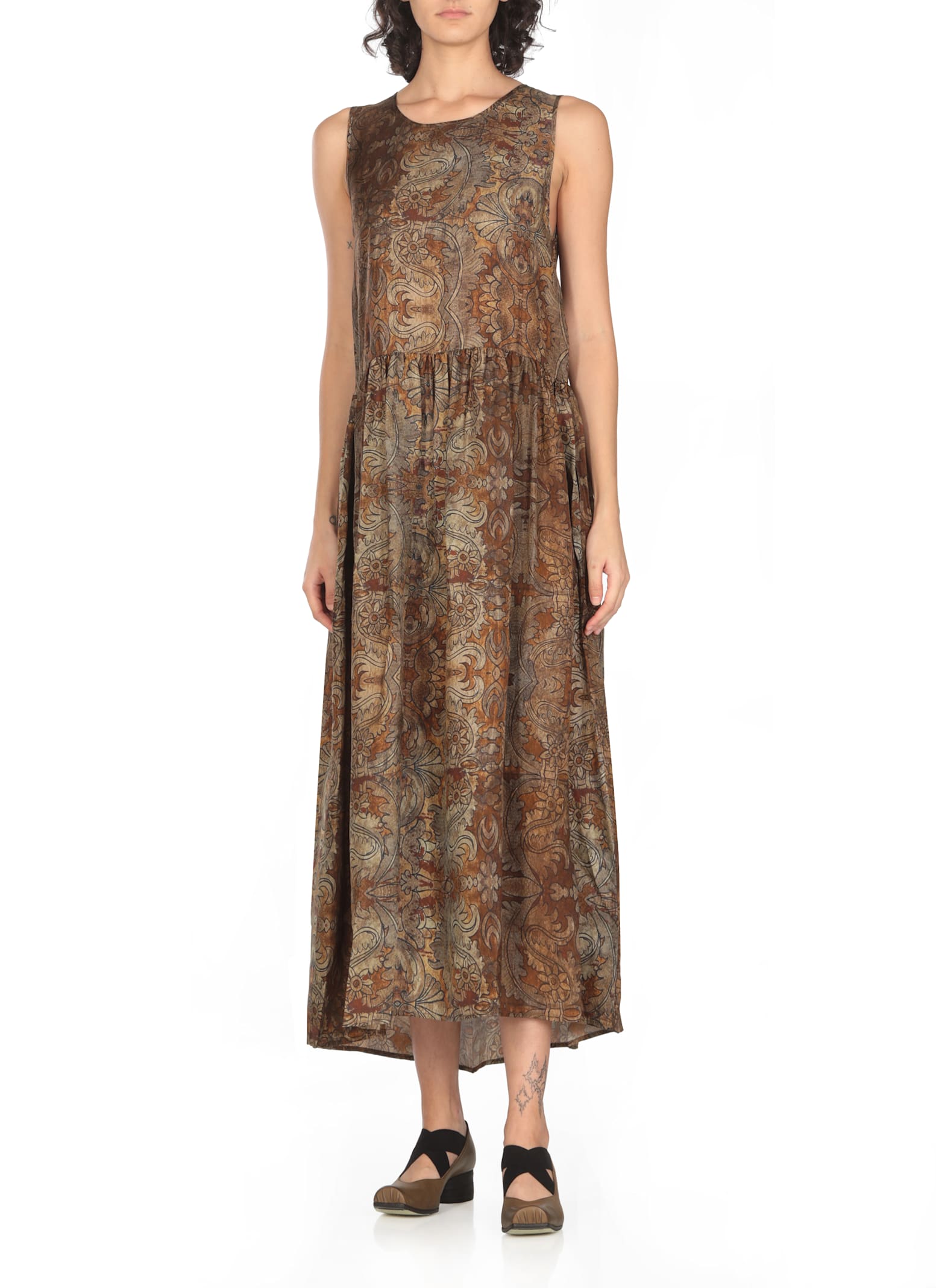 Shop Uma Wang Dress With Floral Pattern In Brown