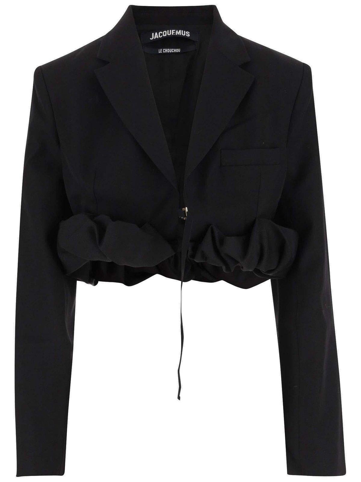 Jacquemus La Veste Croissant Long-sleeved Cropped Blazer In Black