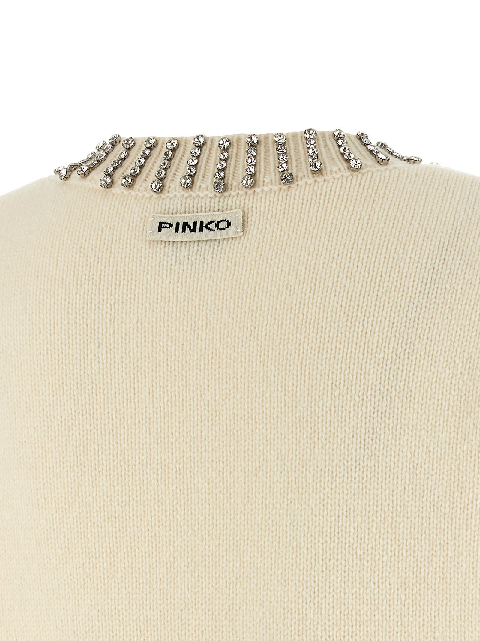 Pinko White Rhinestone Knitted Vest In Neutral