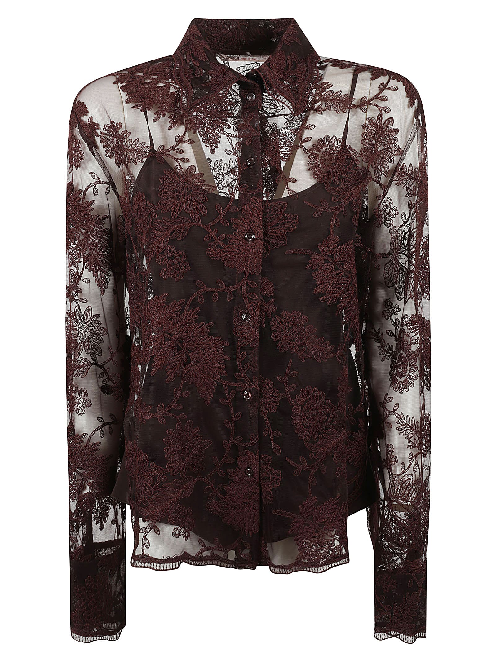 Ermanno Scervino Floral See-through Shirt In Cocoa