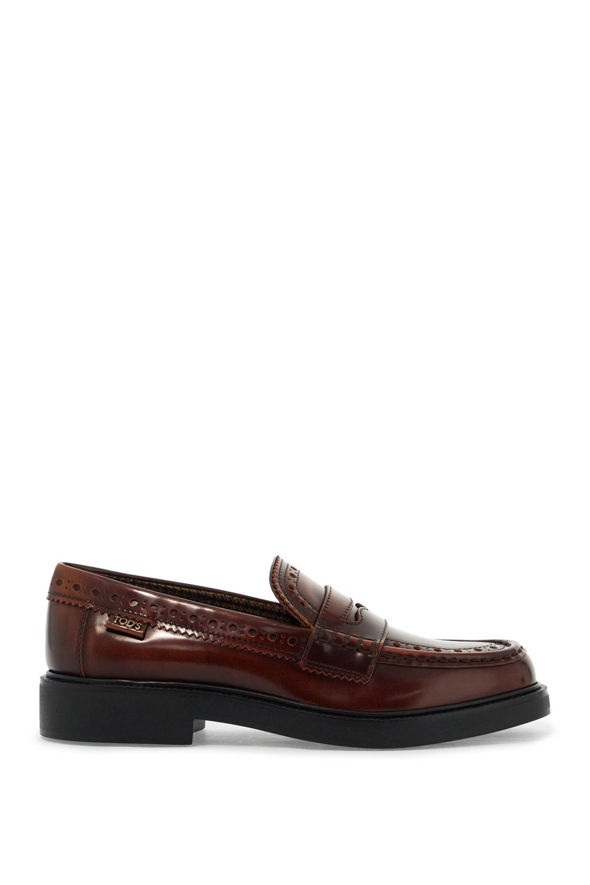 Shop Tod's Leather Brogue Loafers In Cuoio Scuro (brown)