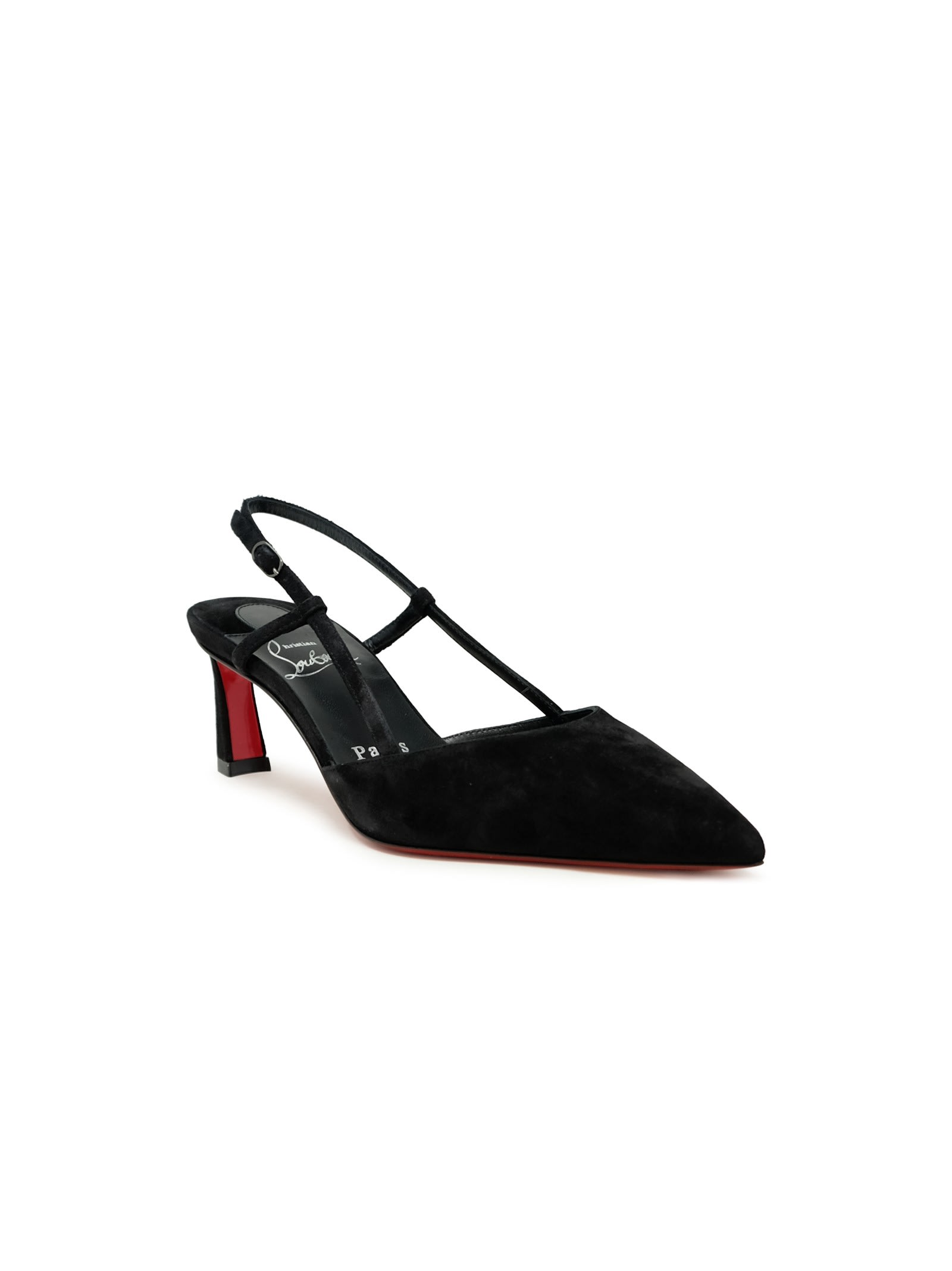 Shop Christian Louboutin Black Veau Velours Condorline 55 Slingback In Black/lin Black