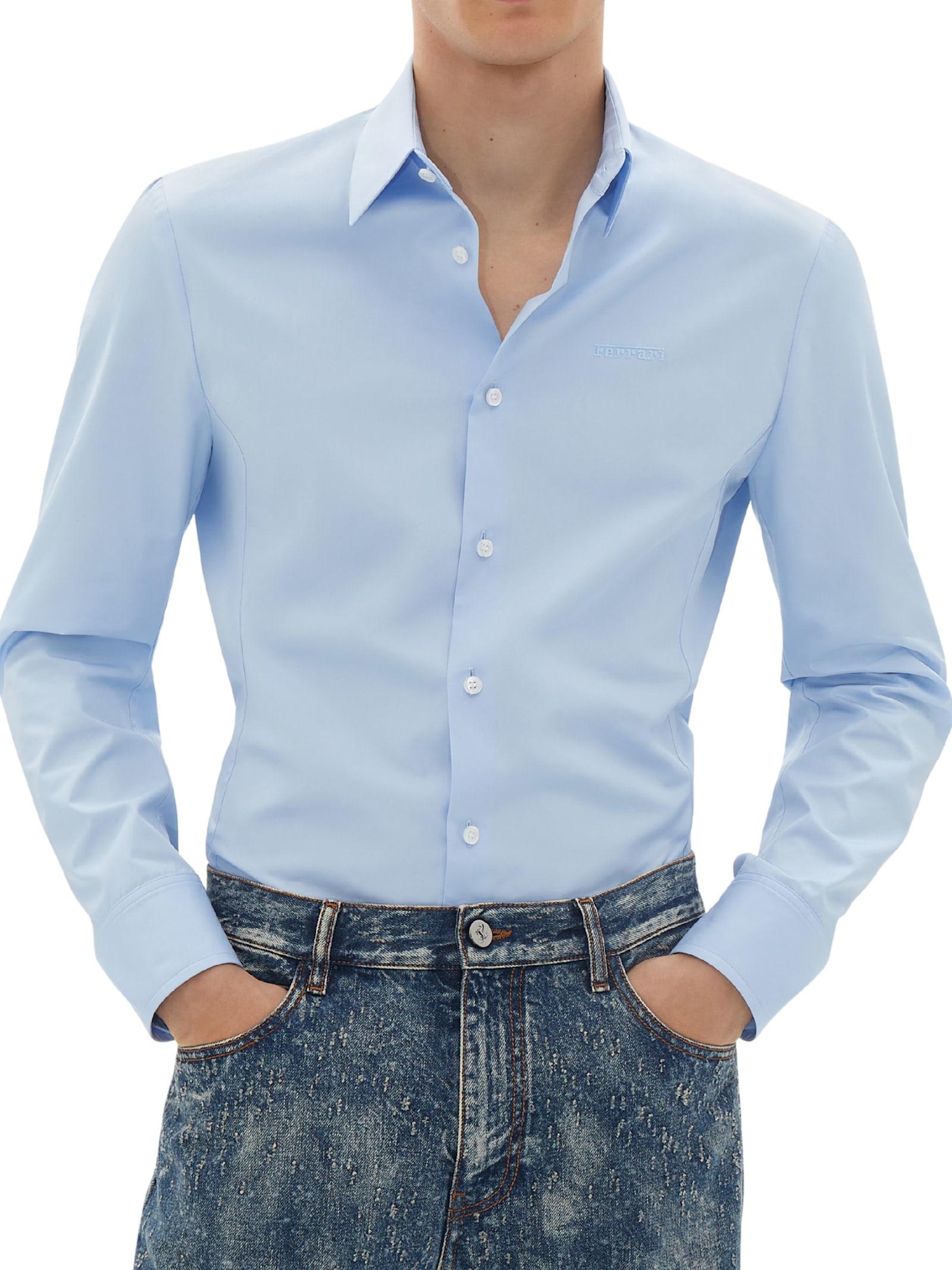 Ferrari Popeline Shirt In Blue