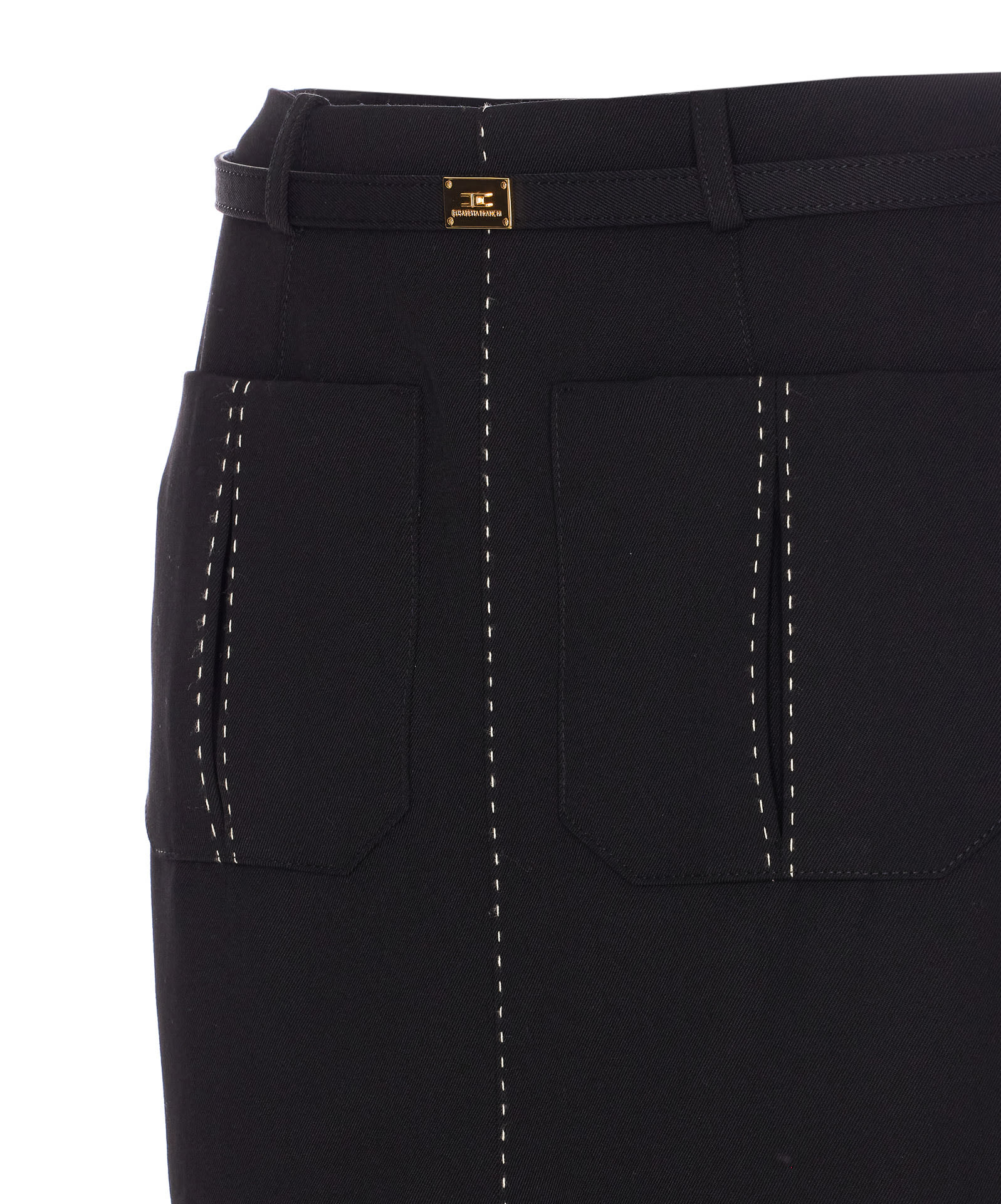 Elisabetta Franchi Belted Skirt With Front Split And Pockets In Black