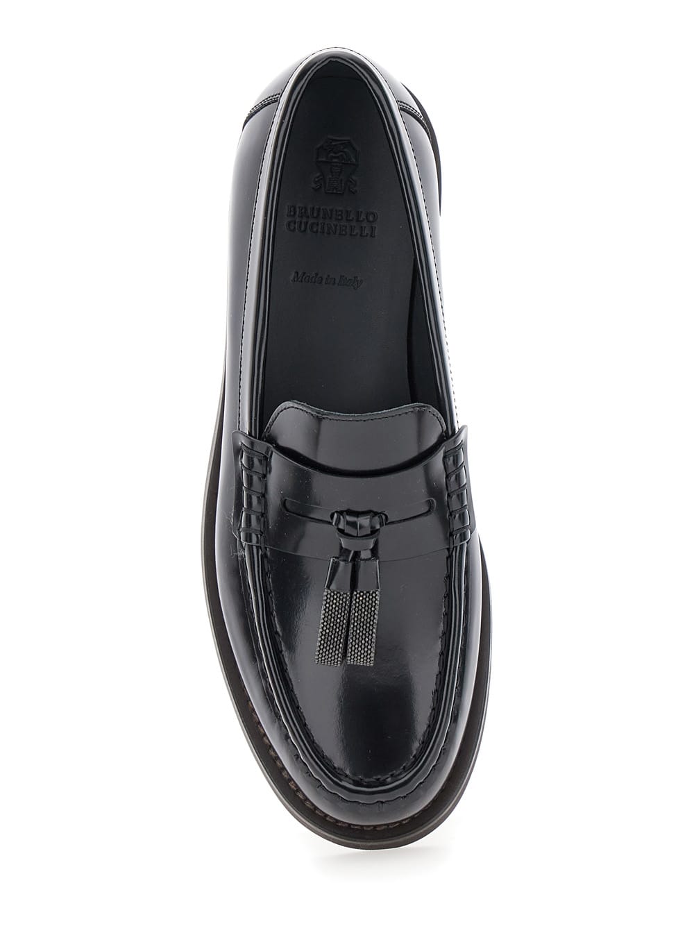 Shop Brunello Cucinelli Black Loafers With Monile Detail In Leather Woman