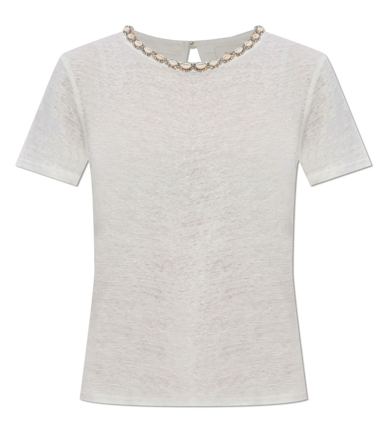 Zimmermann Illuminate Embellished Short Sleeves T-shirt In Ivory
