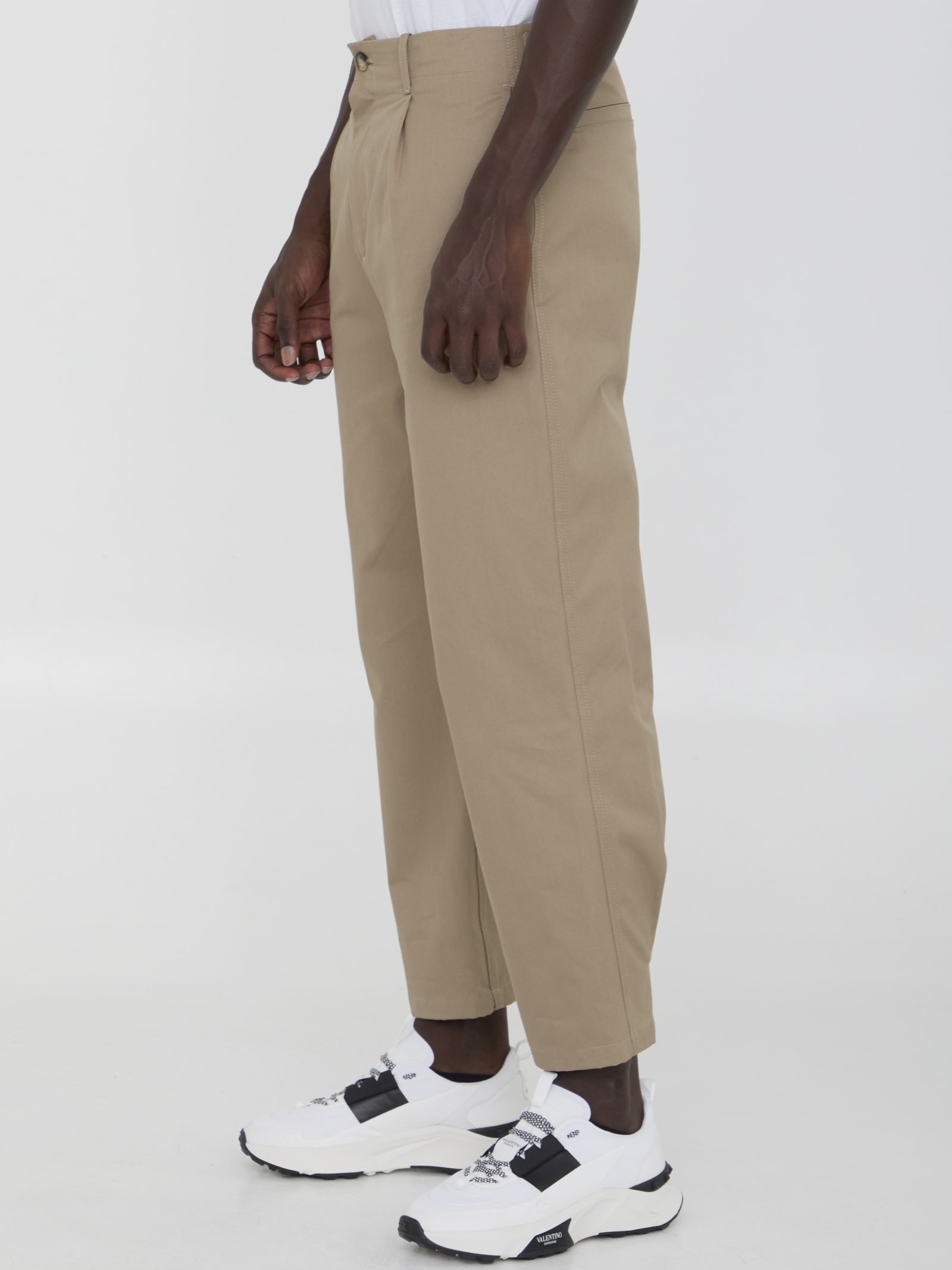 Shop Valentino Pants In Cotton Gabardine In Beige