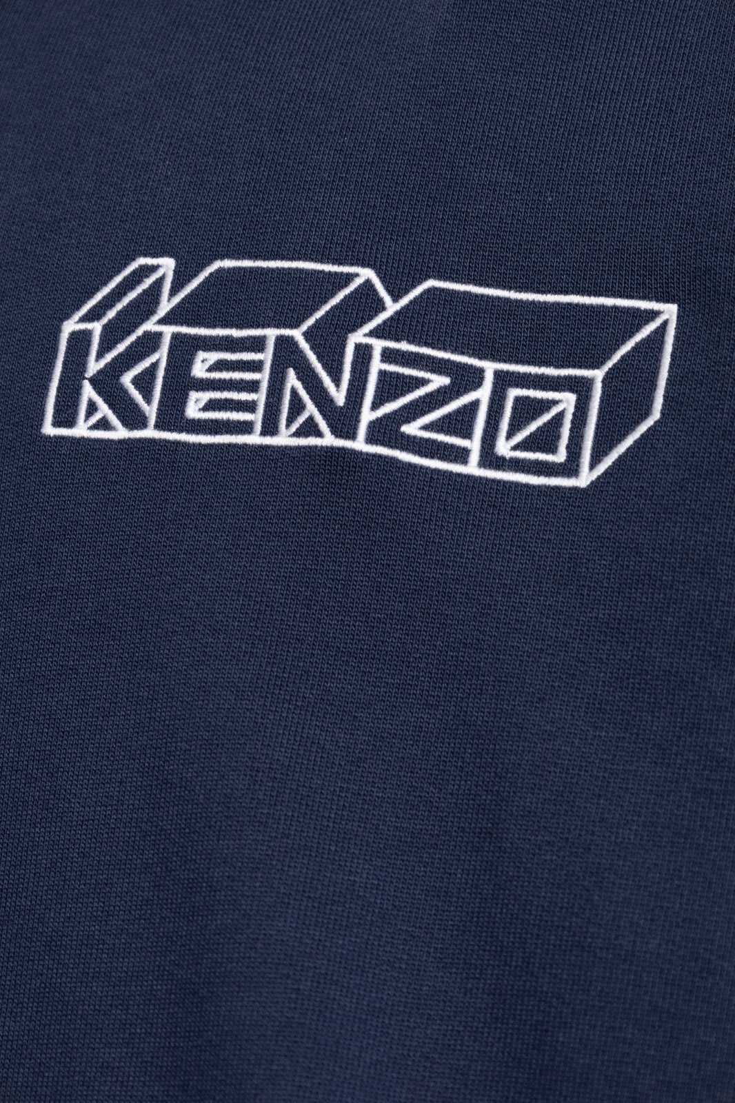 Shop Kenzo Logo Embroidered Zip-up Hoodie In Bleu Nuit