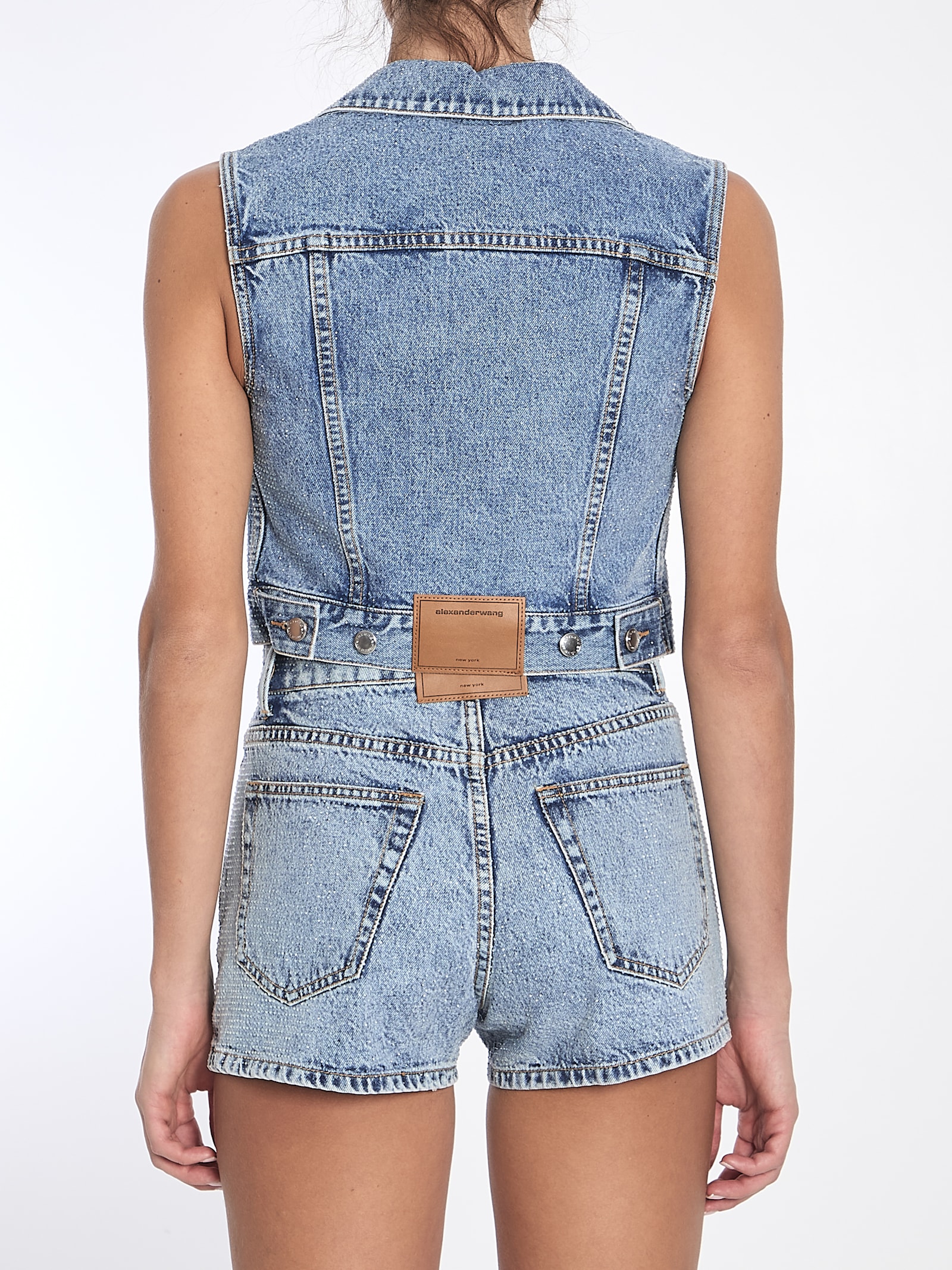 ベスト・ジレ Alexander Wang Cropped Vest With Bows And Crystals Alexander Wang Cropped Vest With Bows And Crystals In Blue